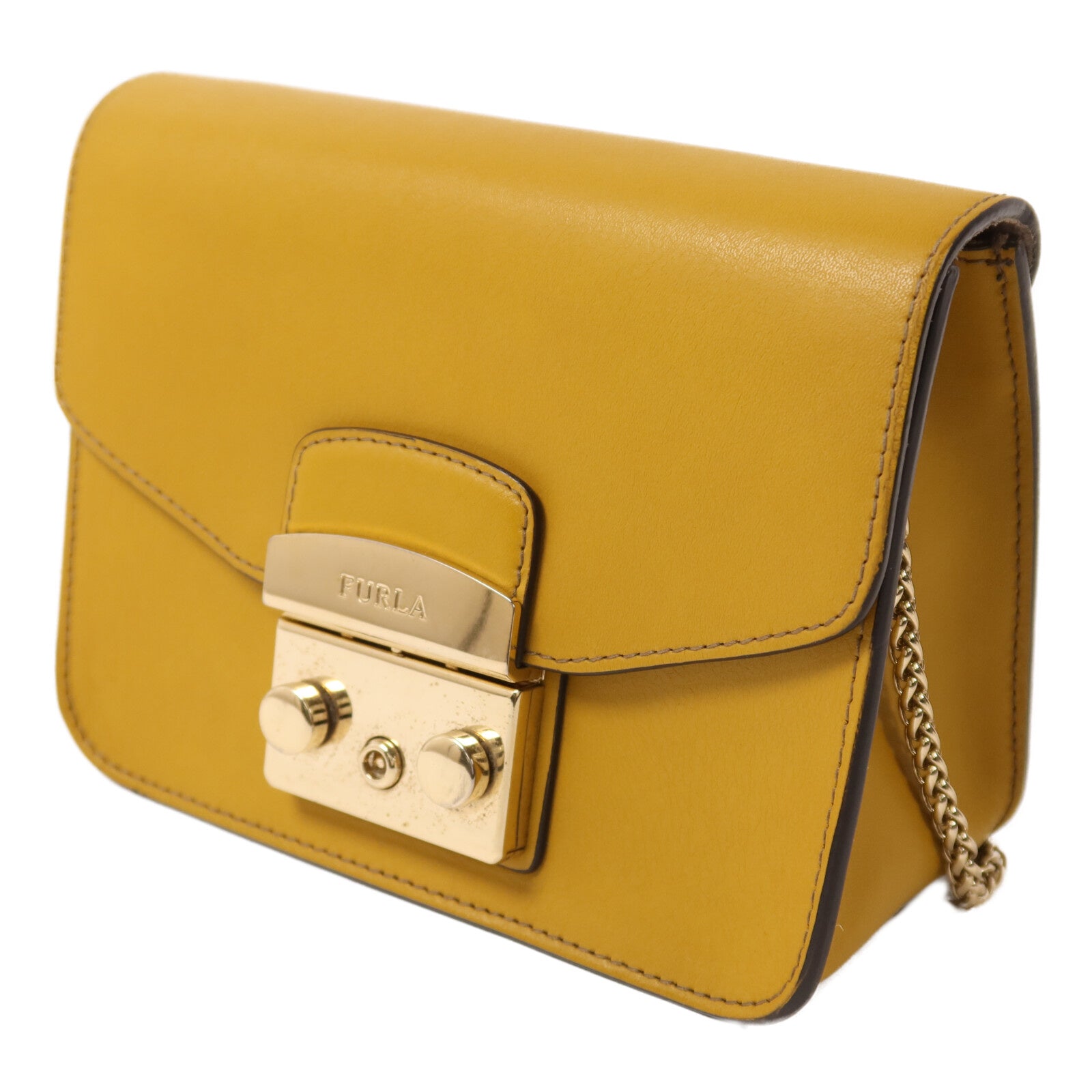 Furla 牛皮皮革Chain Shoulder鏈帶肩背袋