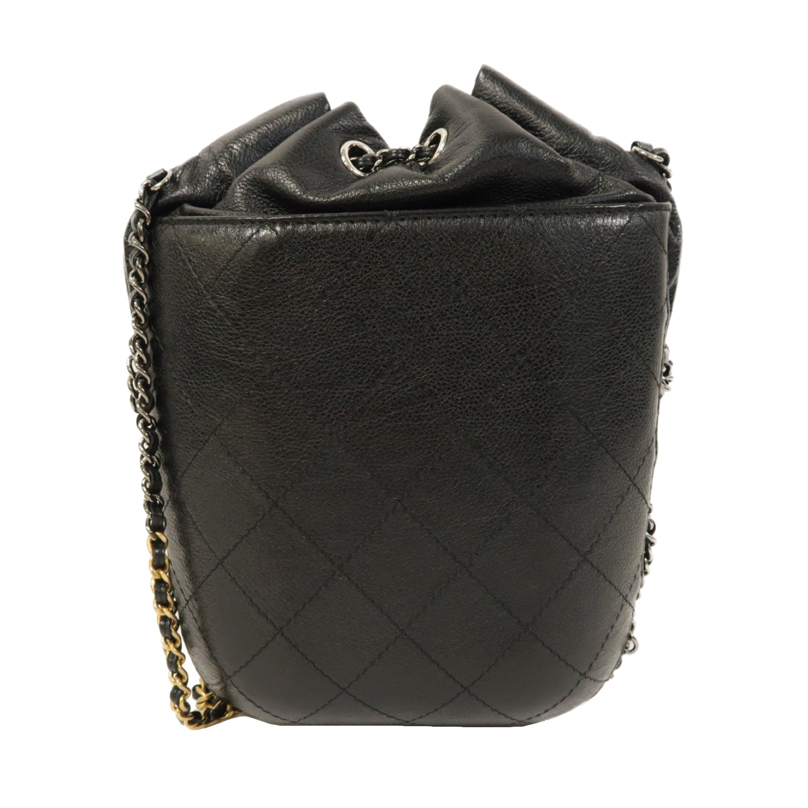 CHANEL 菱格牛皮皮革Chain Shoulder銀扣鏈帶肩背袋黑色