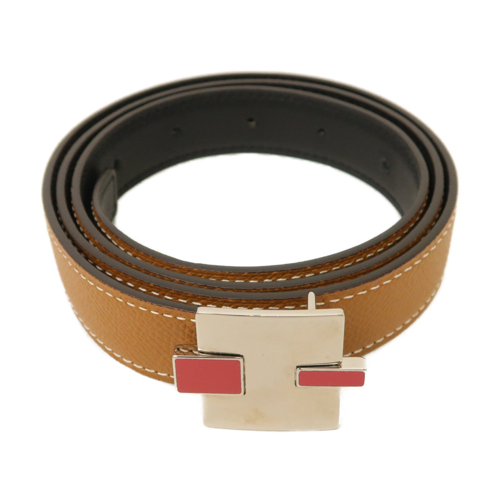 HERMES Epsom皮革Belt 90cm銀扣皮帶Gold/經典駝色