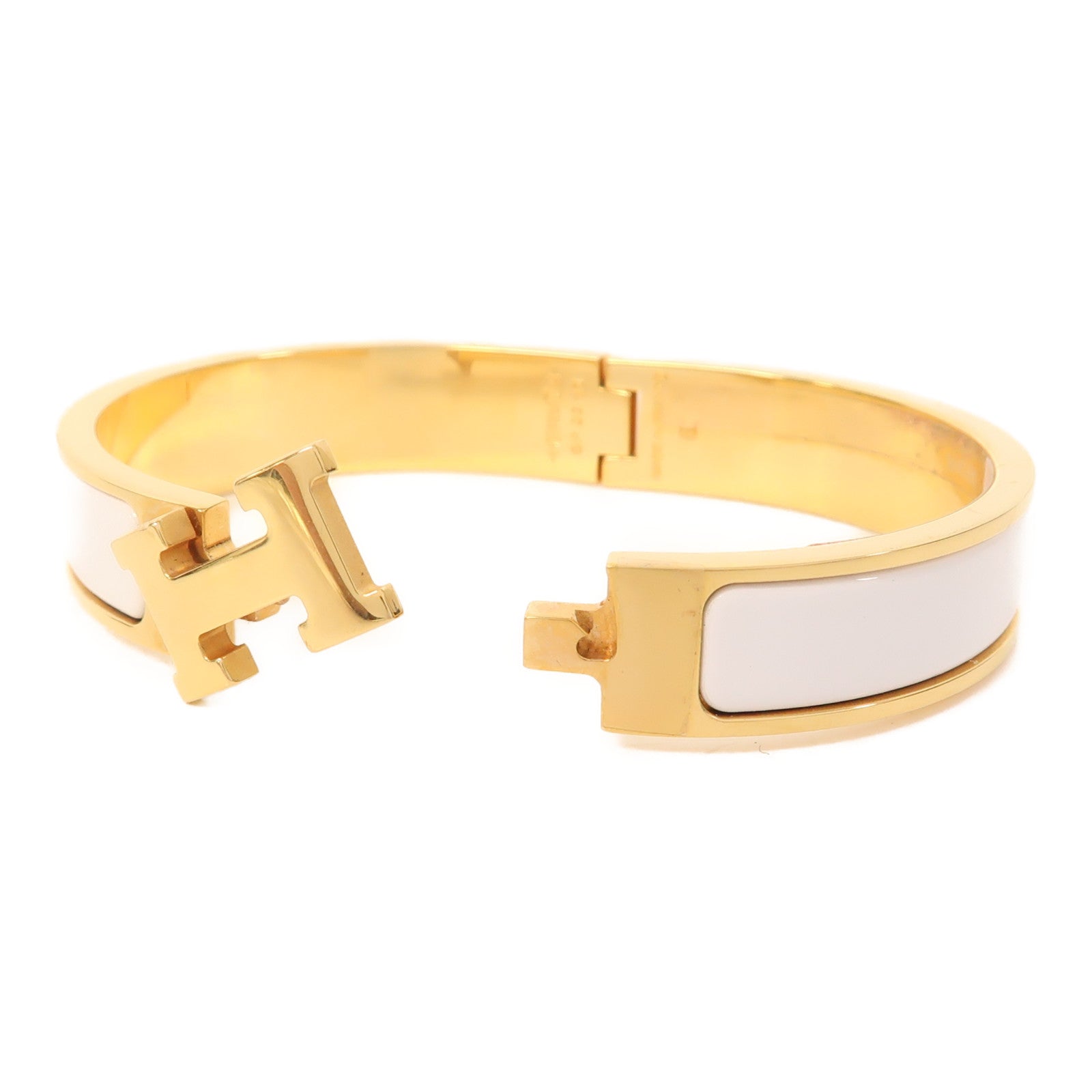 HERMES 金屬Clic H Bracelet手鐲金色/白色