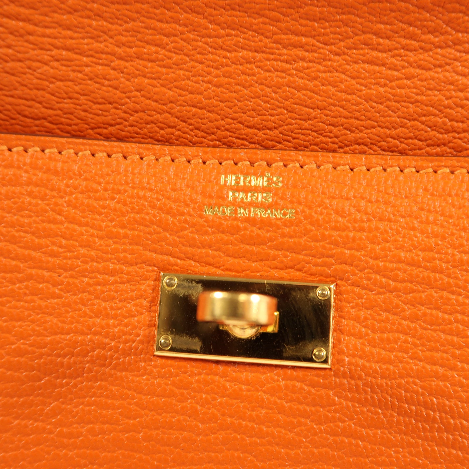 HERMES Chevre Mysore皮革Kelly Wallet金扣長錢包Orange