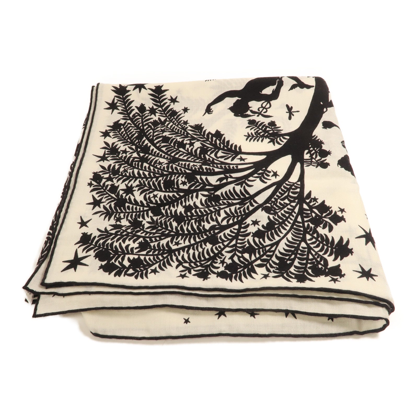 HERMES 羊絨/絲質Scarf圍巾黑色/白色