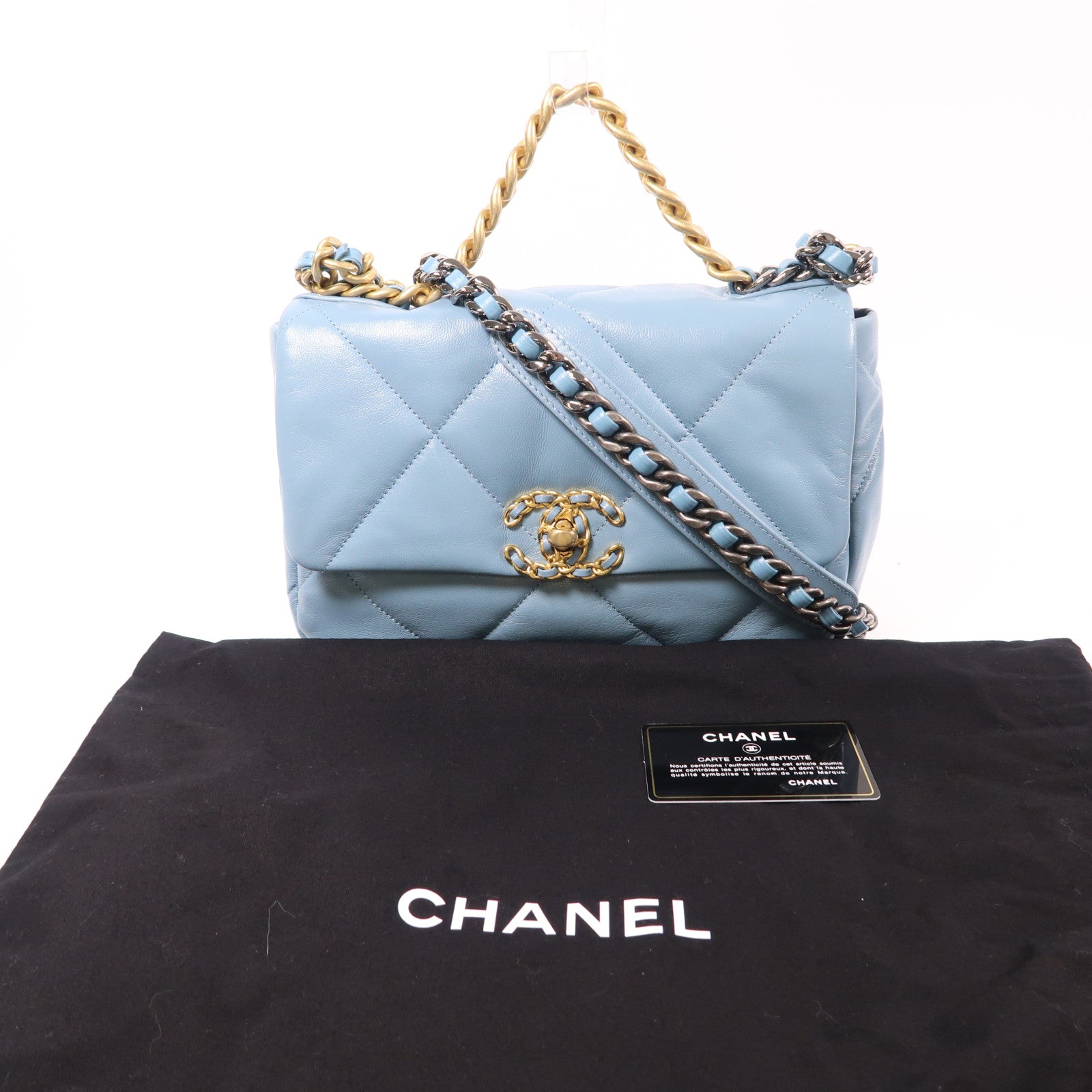 CHANEL 羊皮皮革C19 Small金扣鏈帶手挽肩背兩用袋