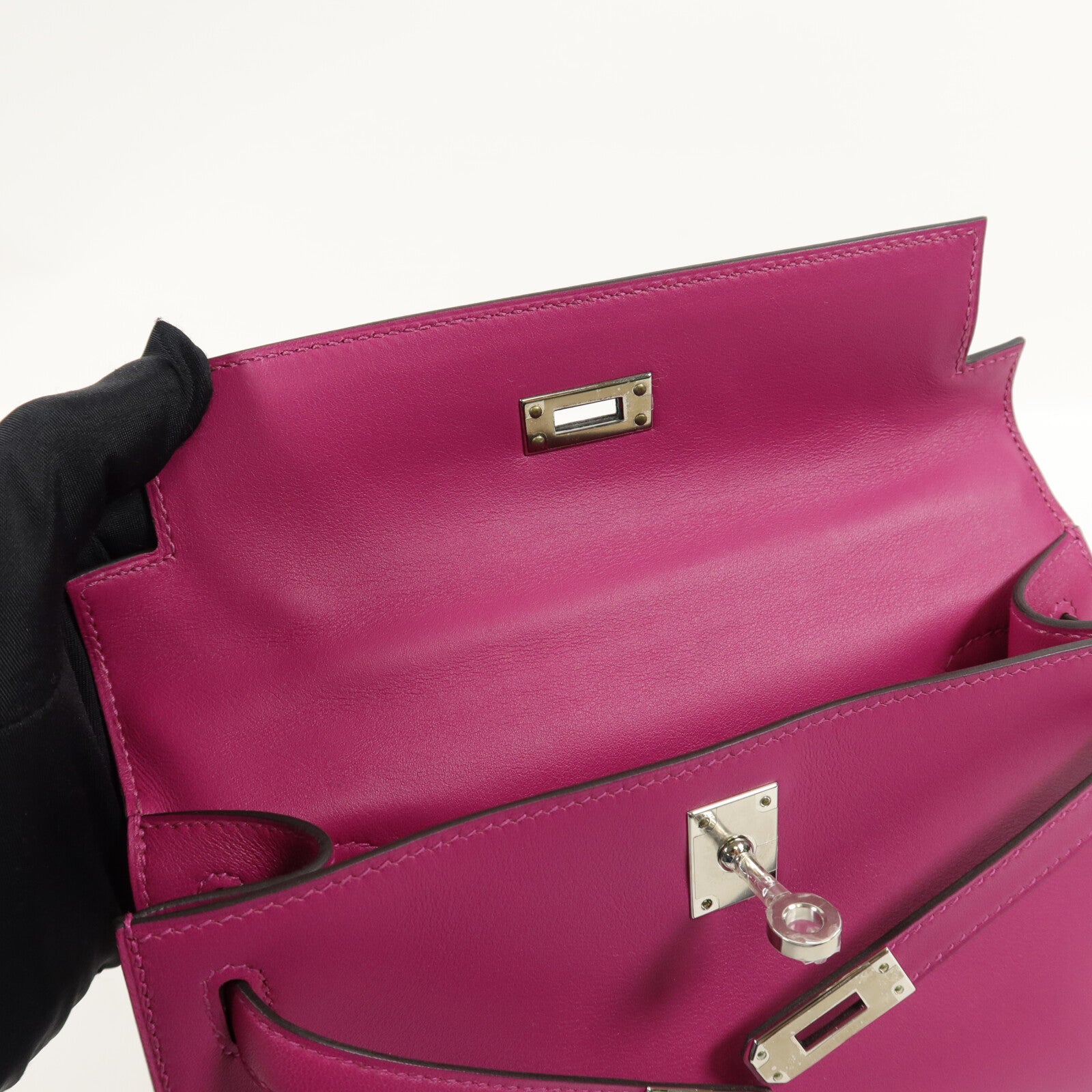 HERMES Swift皮革Kelly Pochette手挽袋Rose Purple