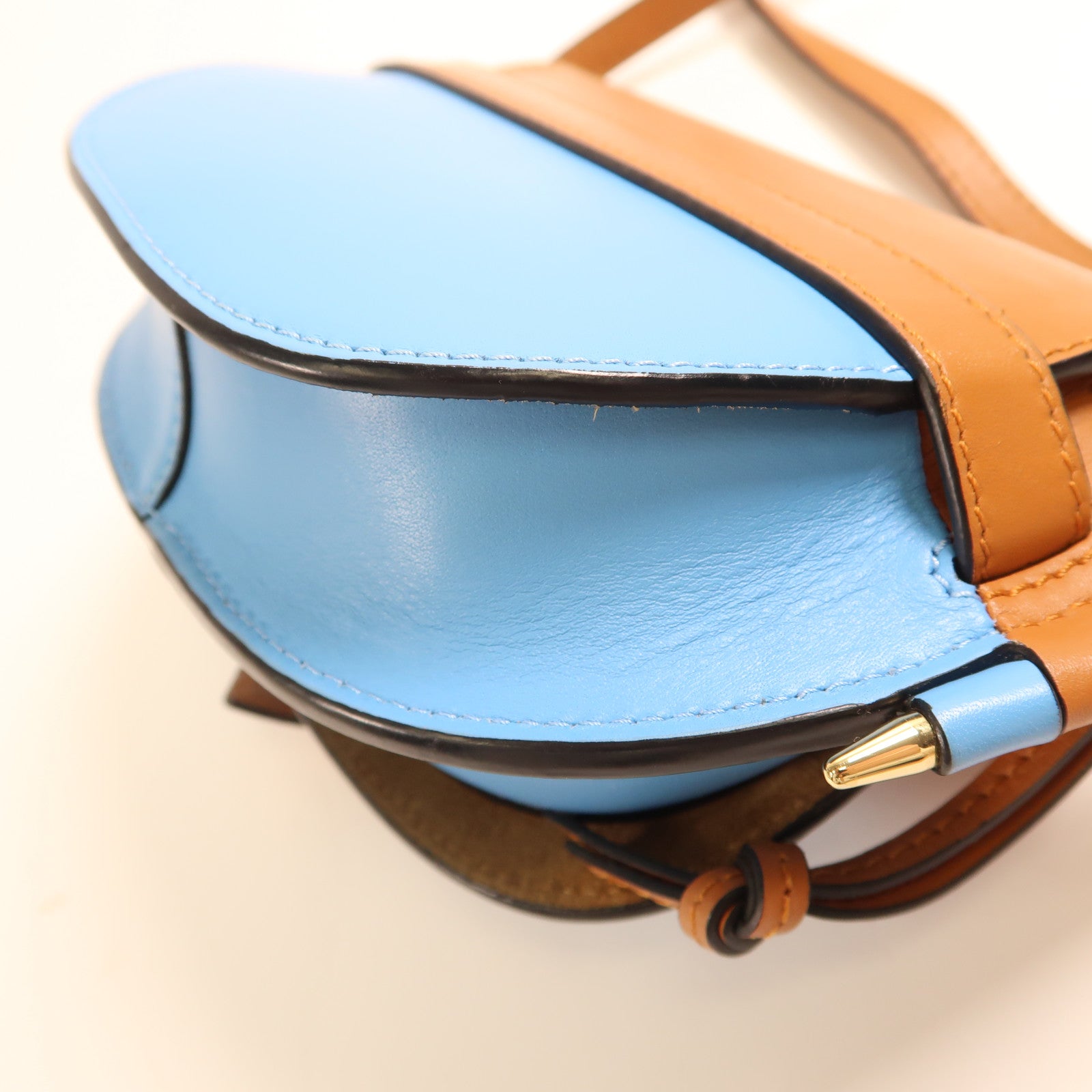 LOEWE GHW Mini Gate Crossbody Shoulder Bag Calfskin Leather Brown/Light Blue