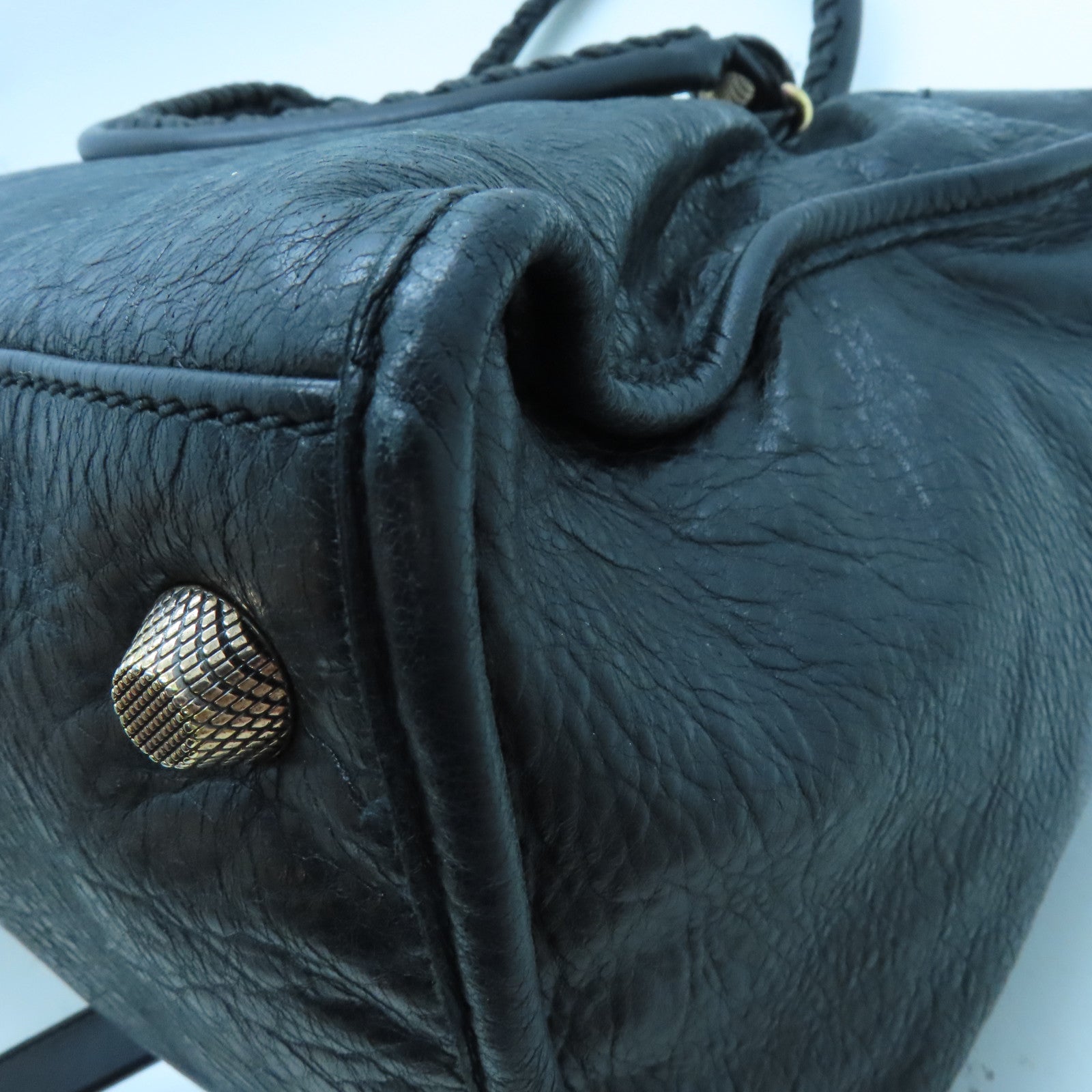 BALENCIAGA 牛皮皮革Giant Work金扣手挽袋黑色