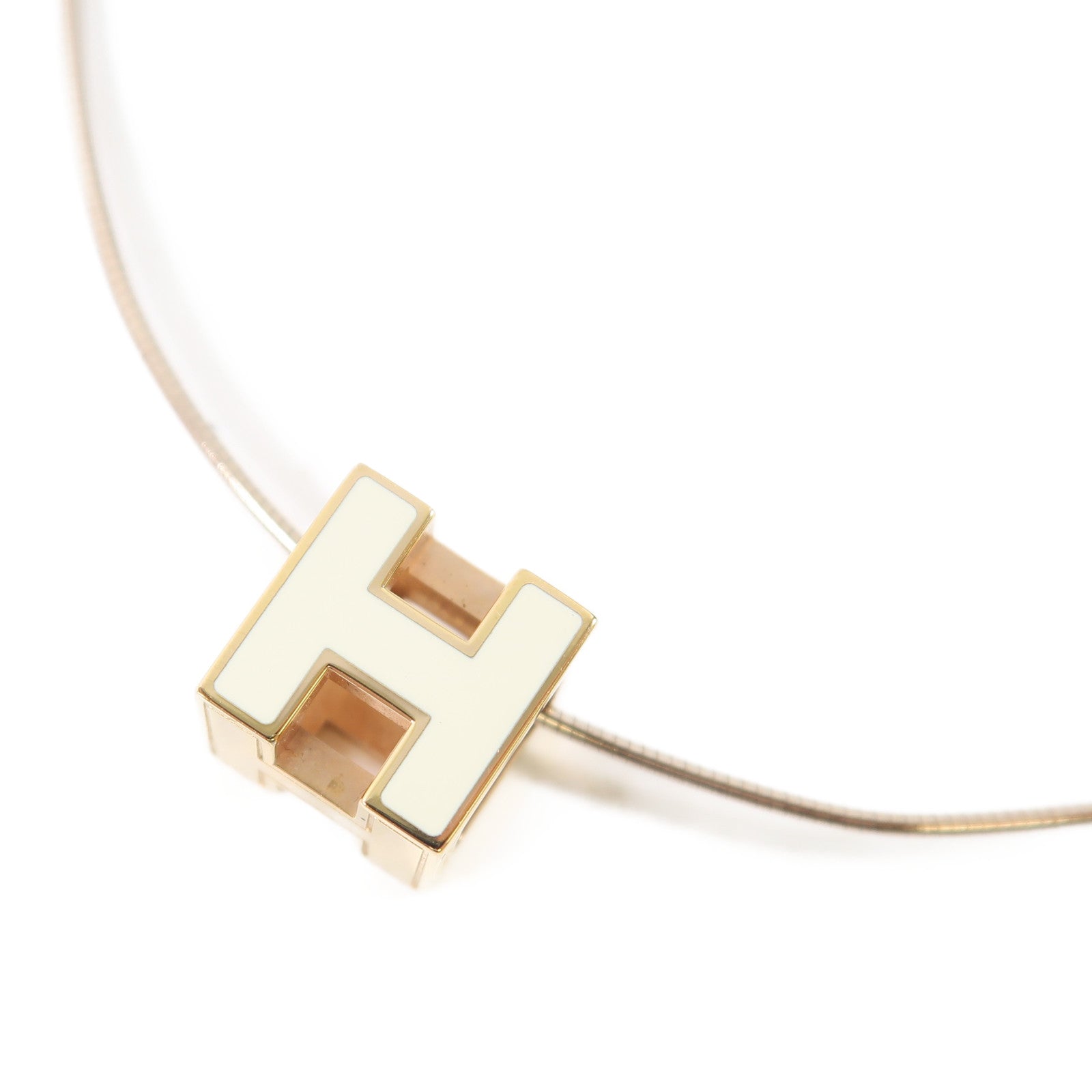 HERMES 金屬Cage d'h Necklace項鍊白色/金色