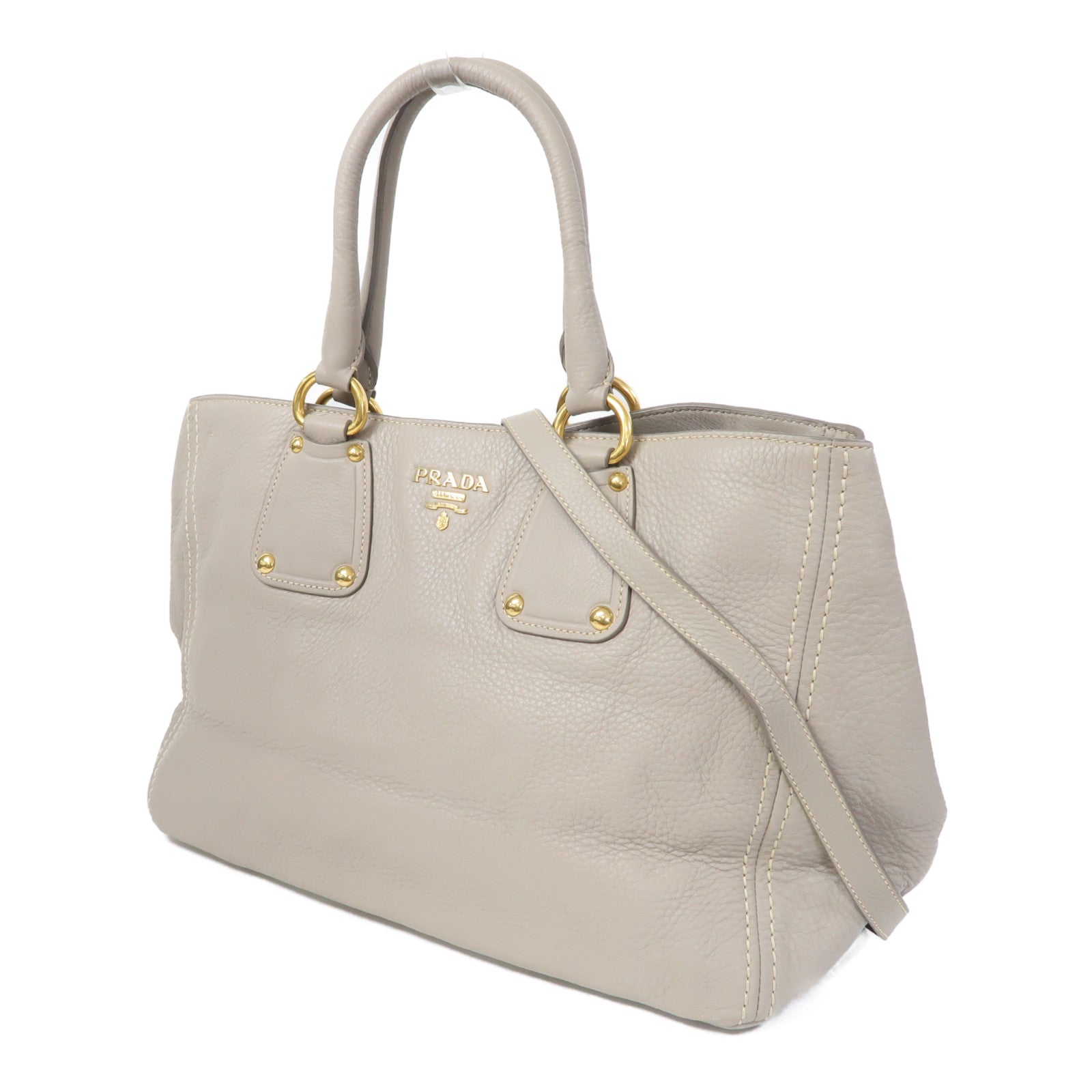 PRADA 牛皮皮革2 Way Shoulder金扣手挽肩背兩用袋灰色