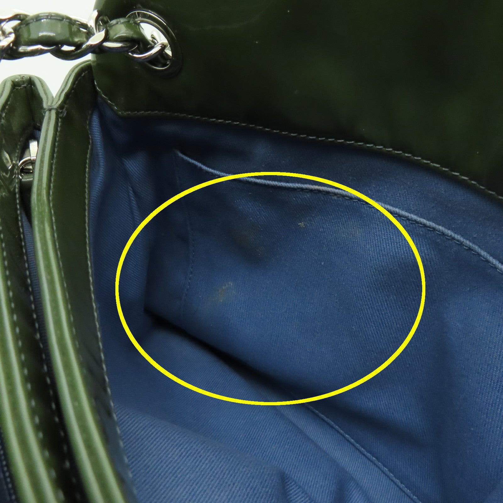 CHANEL 菱格漆皮皮革Chain Shoulder銀扣鏈帶肩背袋綠色