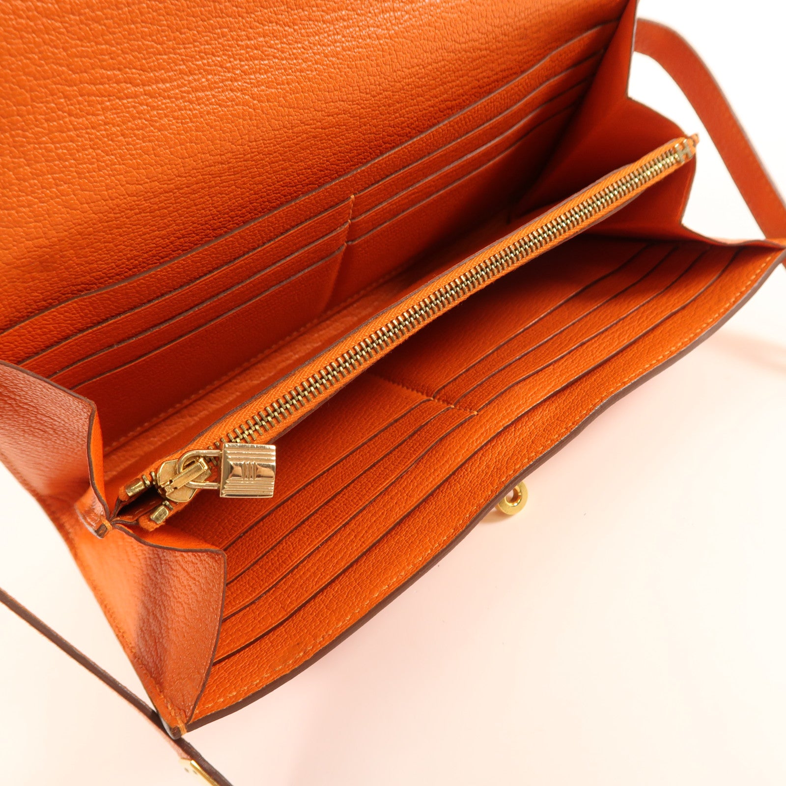 HERMES Chevre Mysore皮革Kelly Wallet金扣長錢包Orange