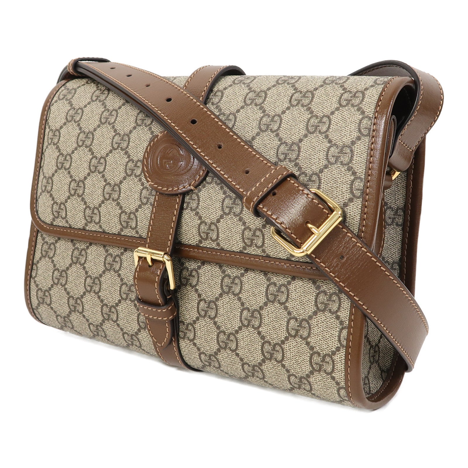 GUCCI 塗層帆布GG Supreme Interlocking金扣肩背袋啡色