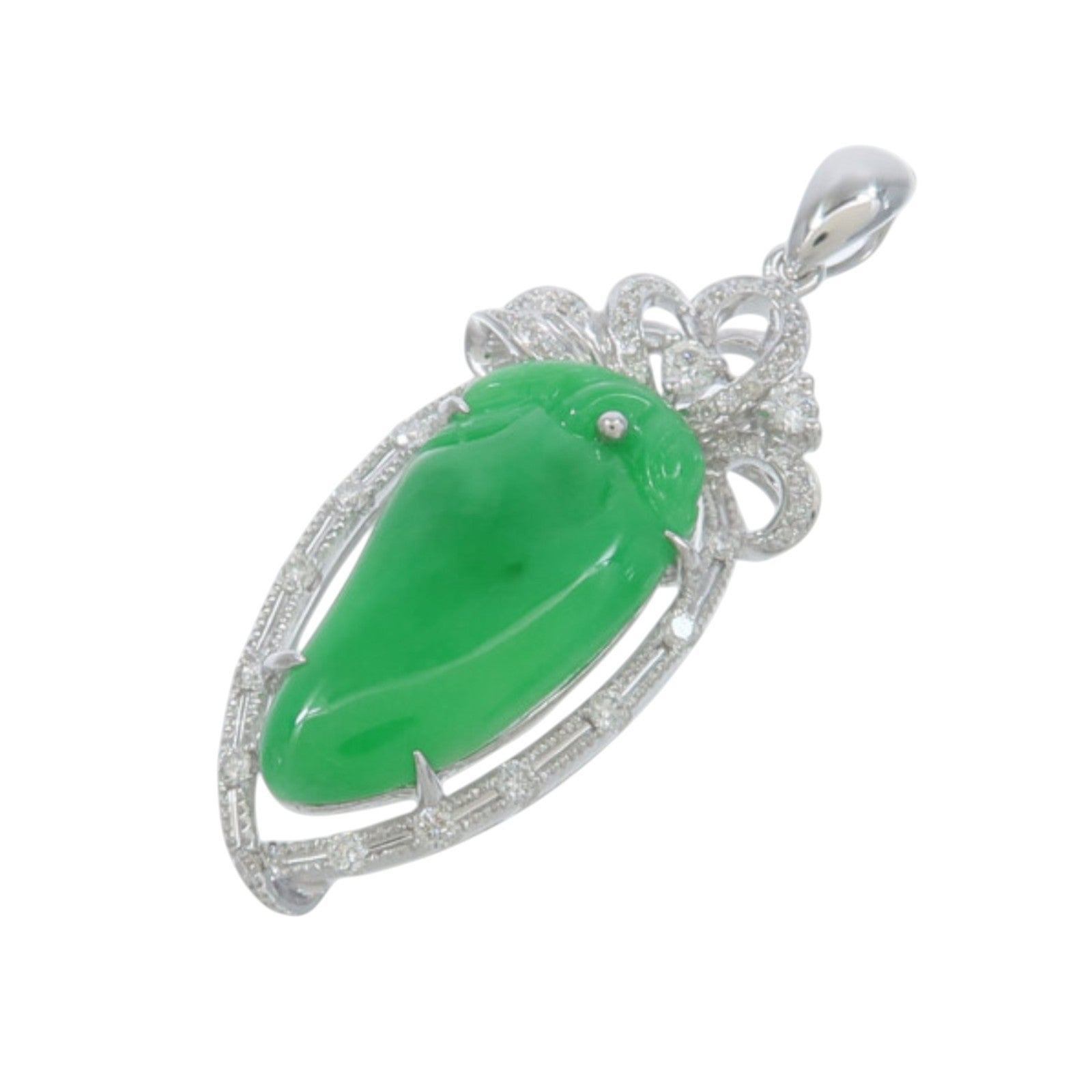 JEWELRY 18K白金Jade Diamond Pendant Top翡翠/鑽石吊墜