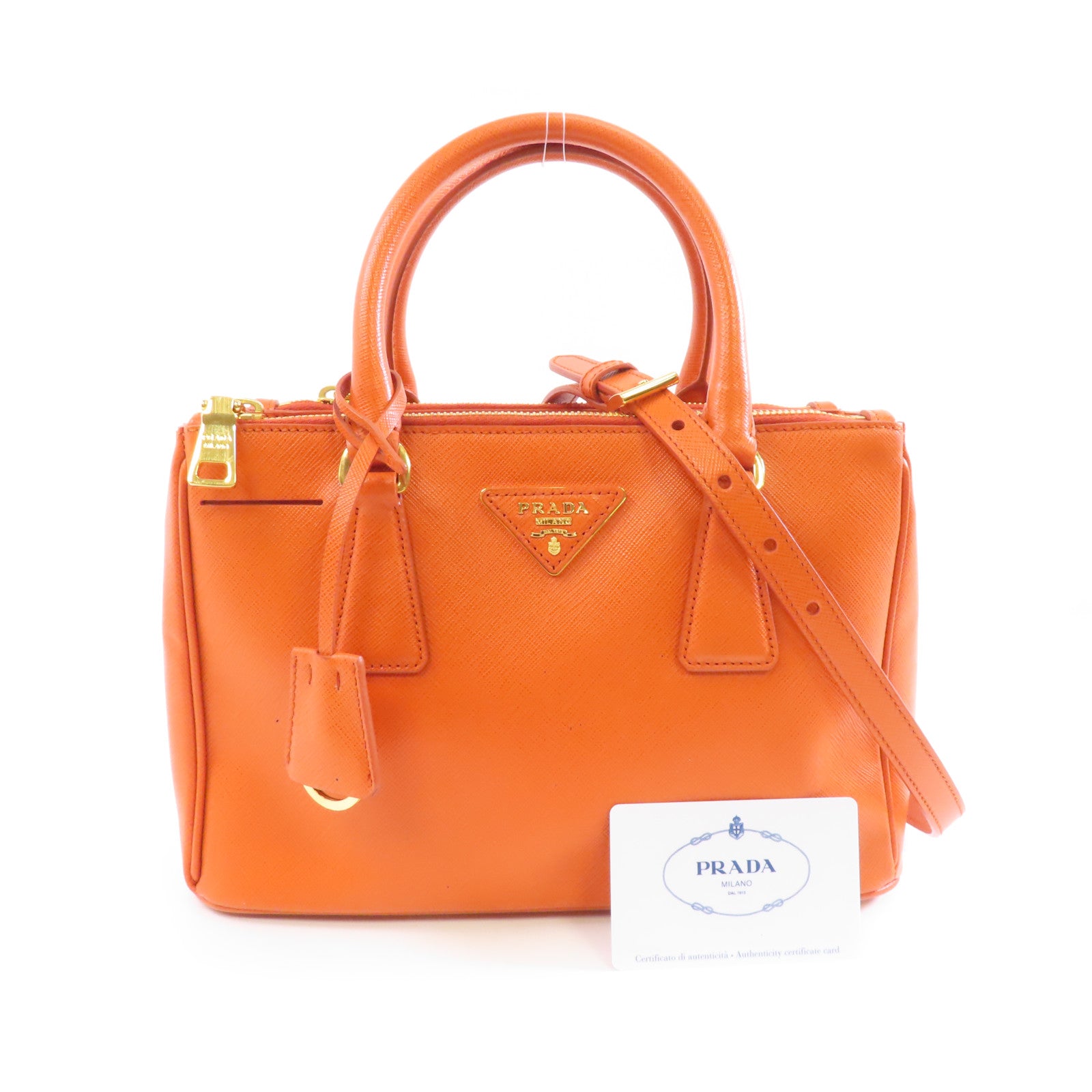 PRADA Saffiano皮革Kilker Bag金扣手挽肩背兩用袋橙色