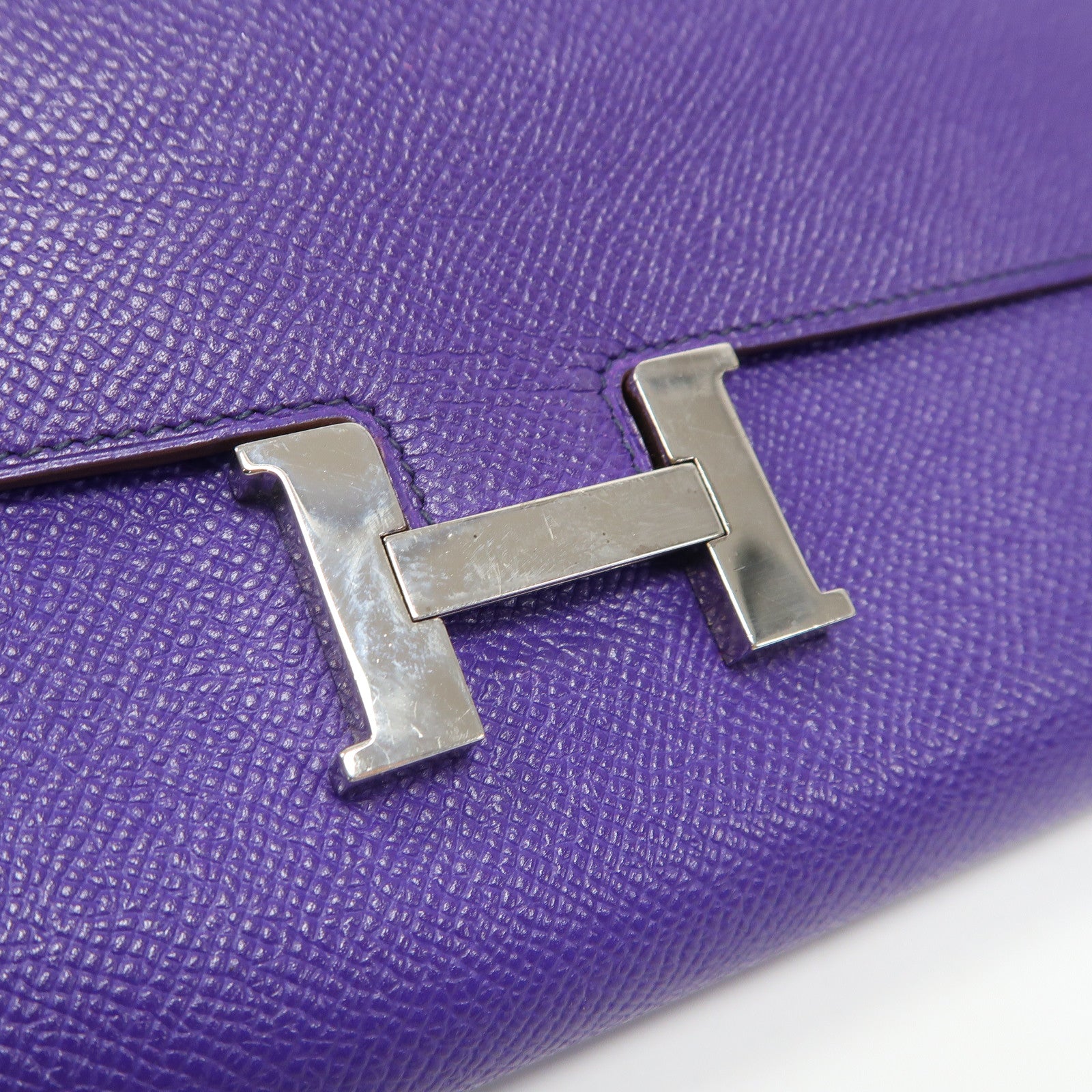HERMES 【激減優惠】Epsom皮革Constance Long Wallet銀扣長錢包亮紫色