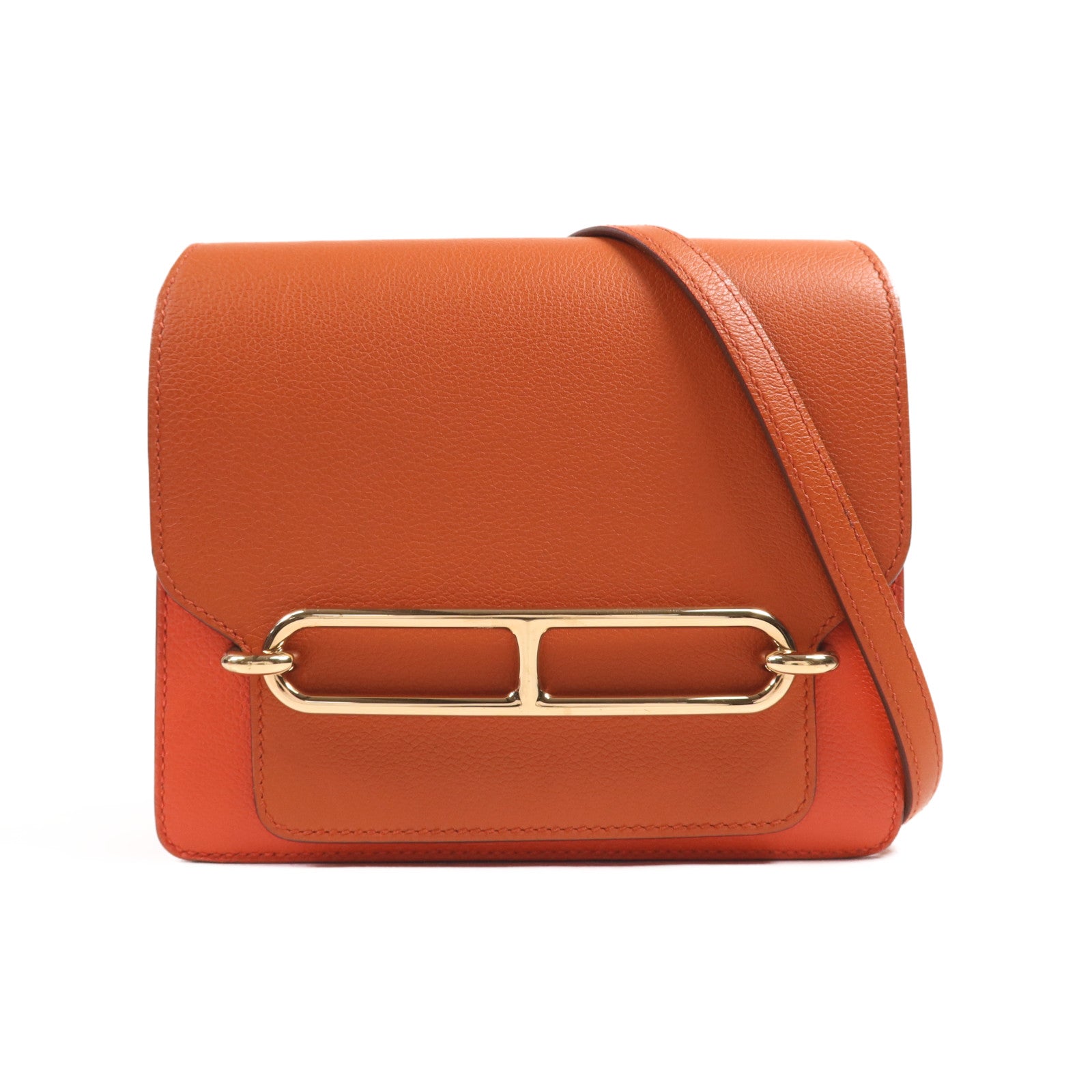 HERMES Evercolor皮革Mini Roulis金扣肩背袋Cuivre/Capucine