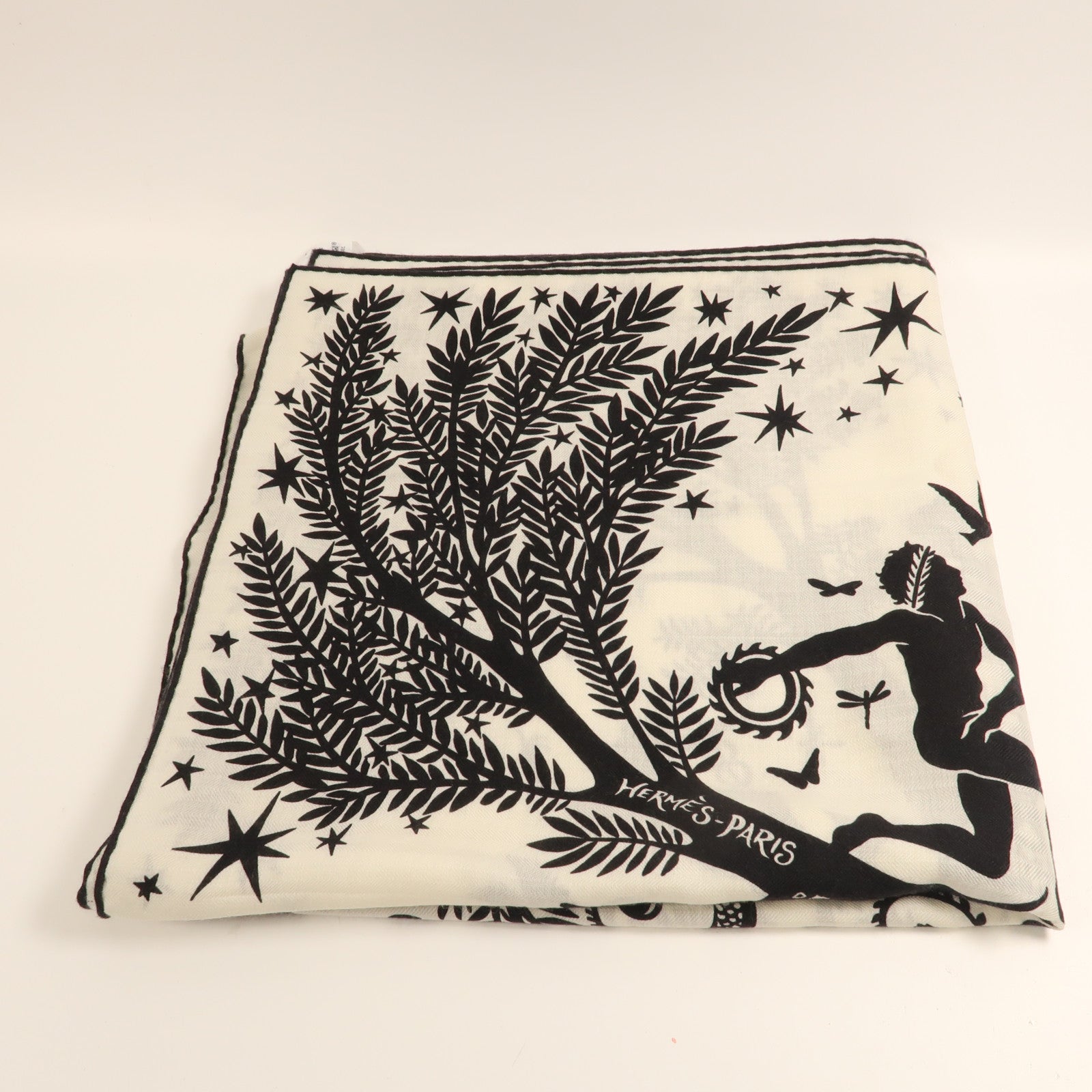 HERMES 羊絨/絲質Scarf圍巾黑色/白色