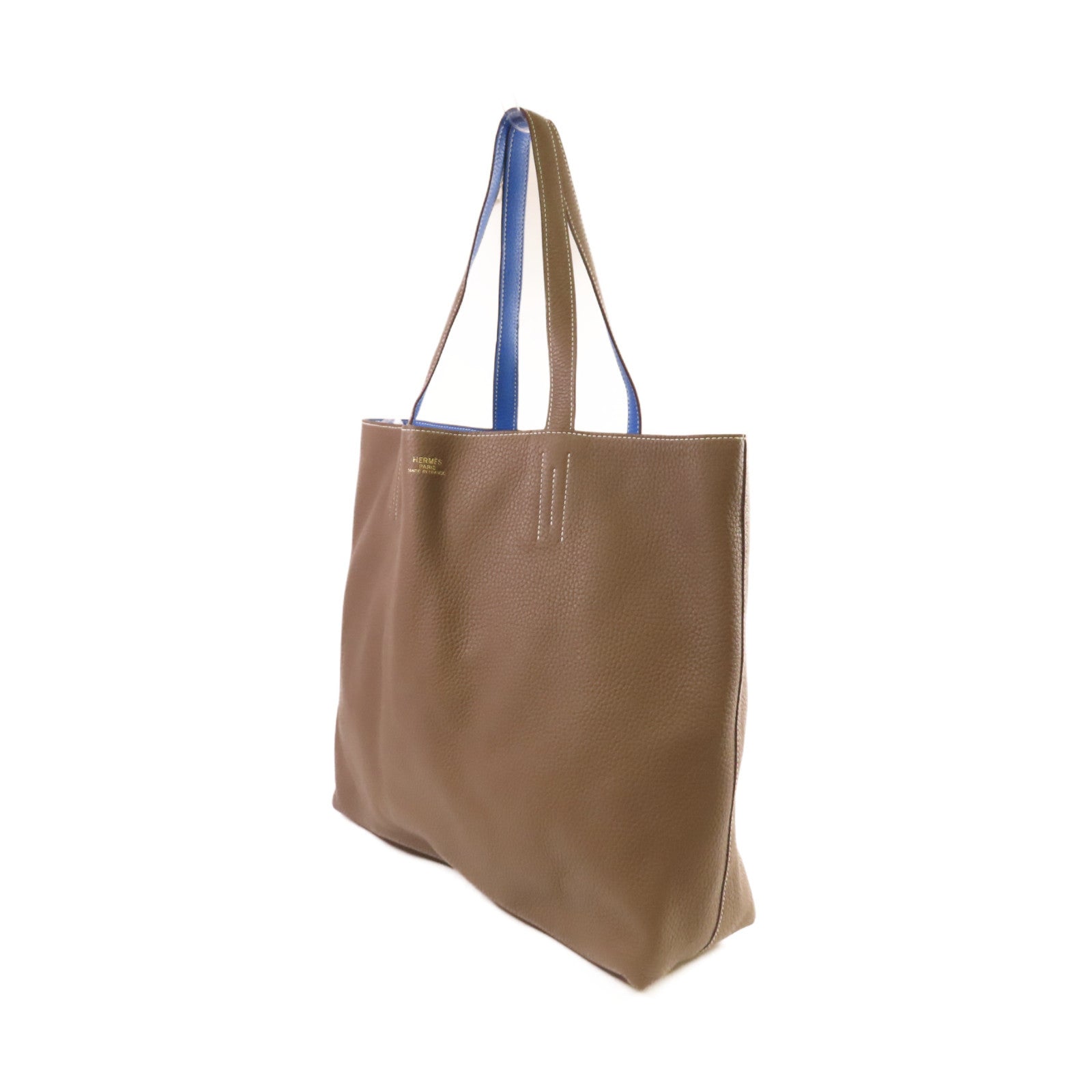 HERMES 【激減優惠】Togo皮革Double Sens Shoulder Bag肩背袋藍色/啡色