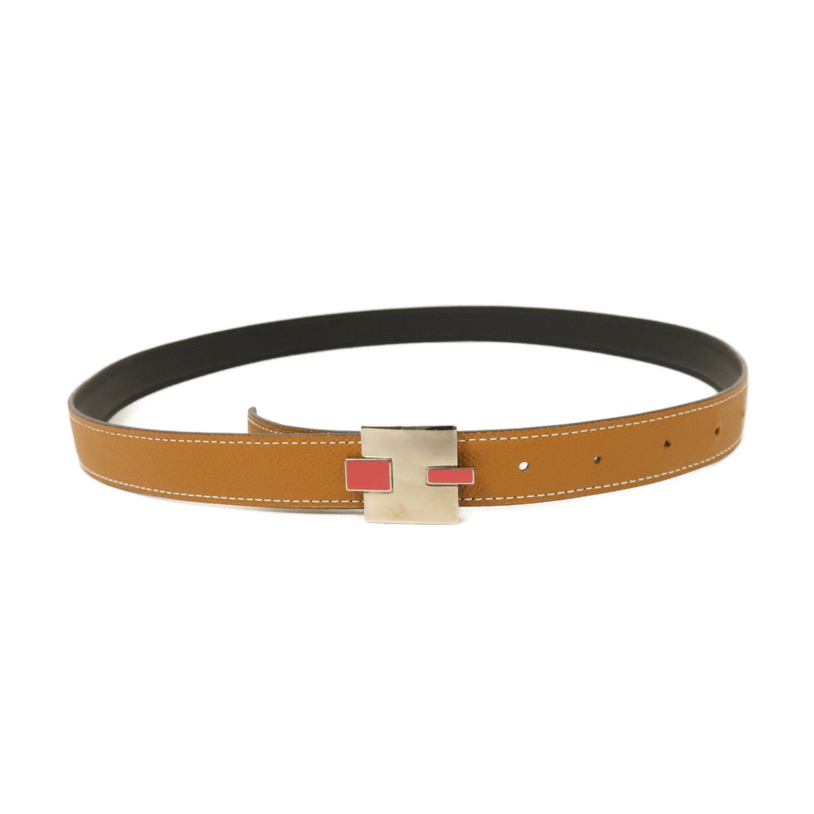 HERMES Epsom皮革Belt 90cm銀扣皮帶Gold/經典駝色