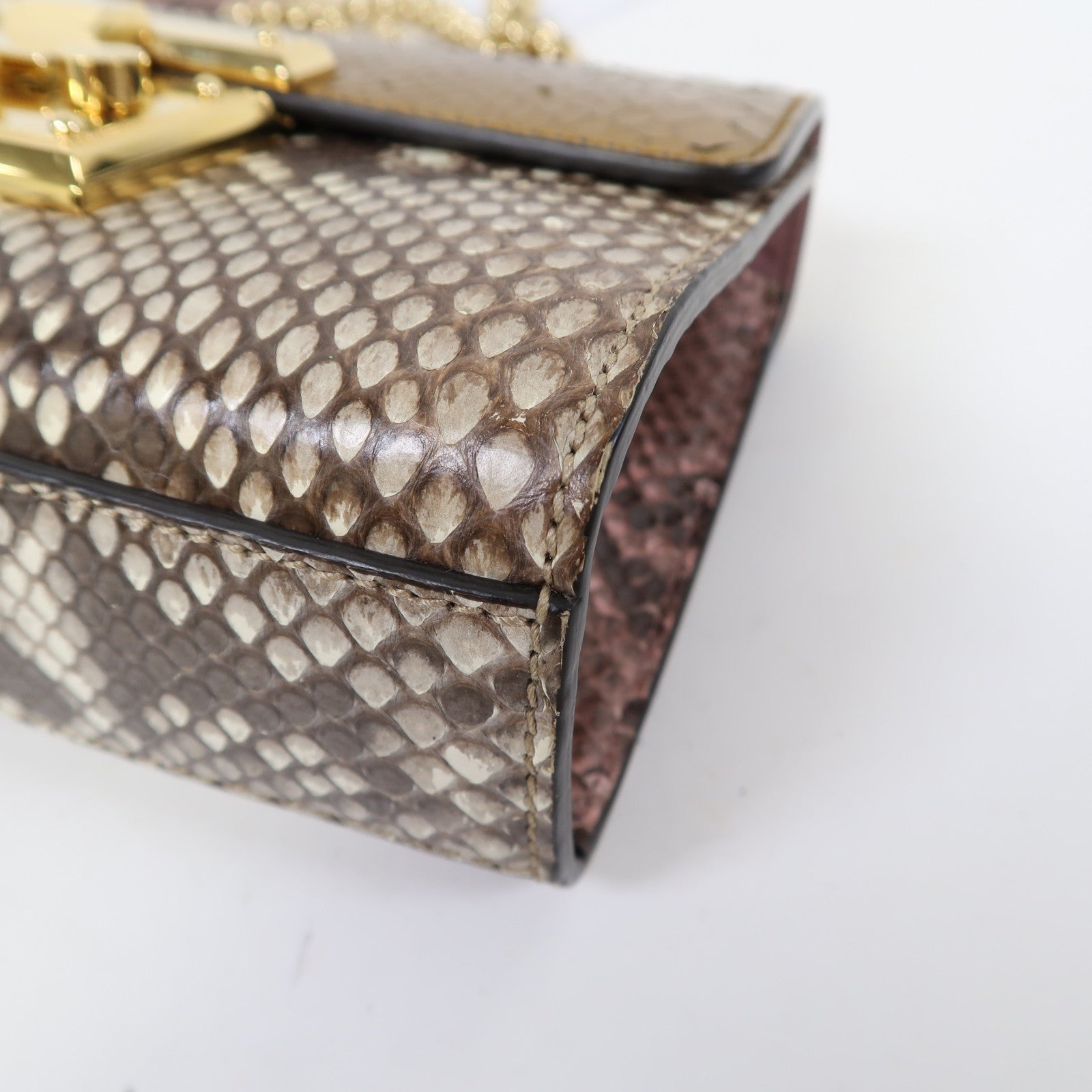 GUCCI 蛇皮皮革Shoulder Bag金扣鏈帶肩背袋金色/啡色/粉紅色