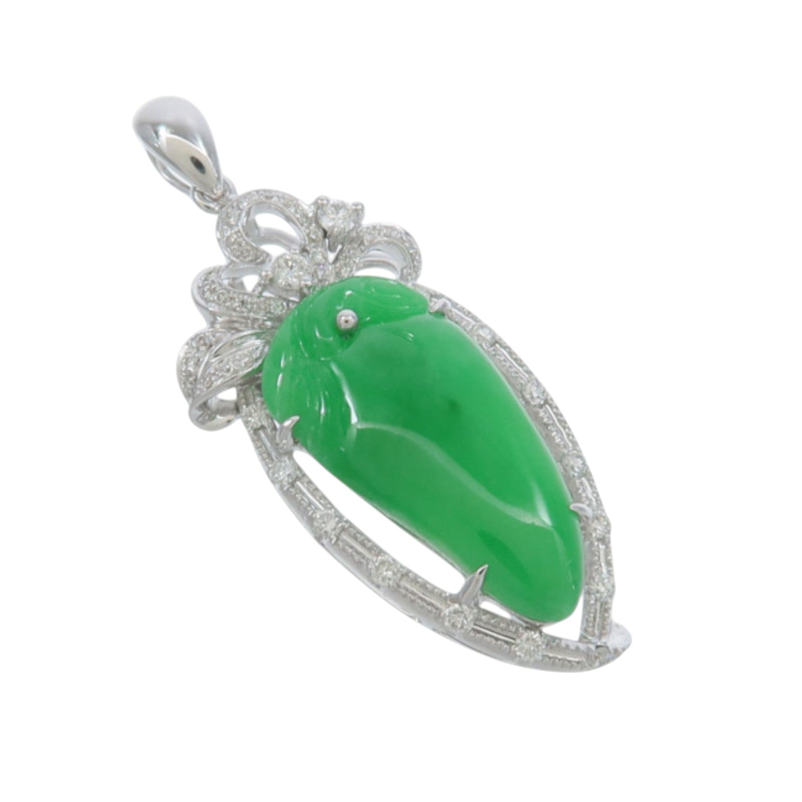JEWELRY 18K白金Jade Diamond Pendant Top翡翠/鑽石吊墜