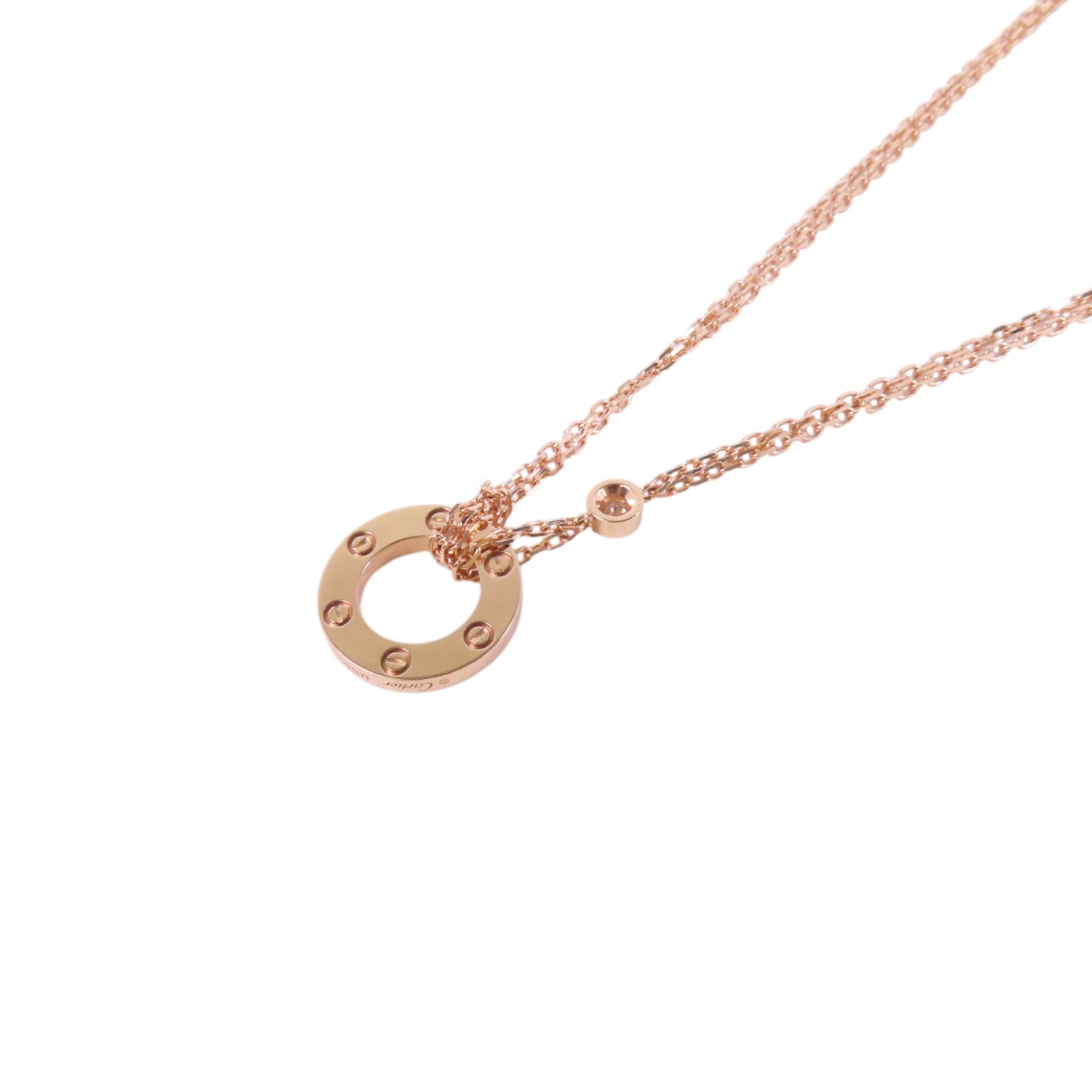 CARTIER 18K玫瑰金Love Diamond Necklace金扣鑽石項鏈