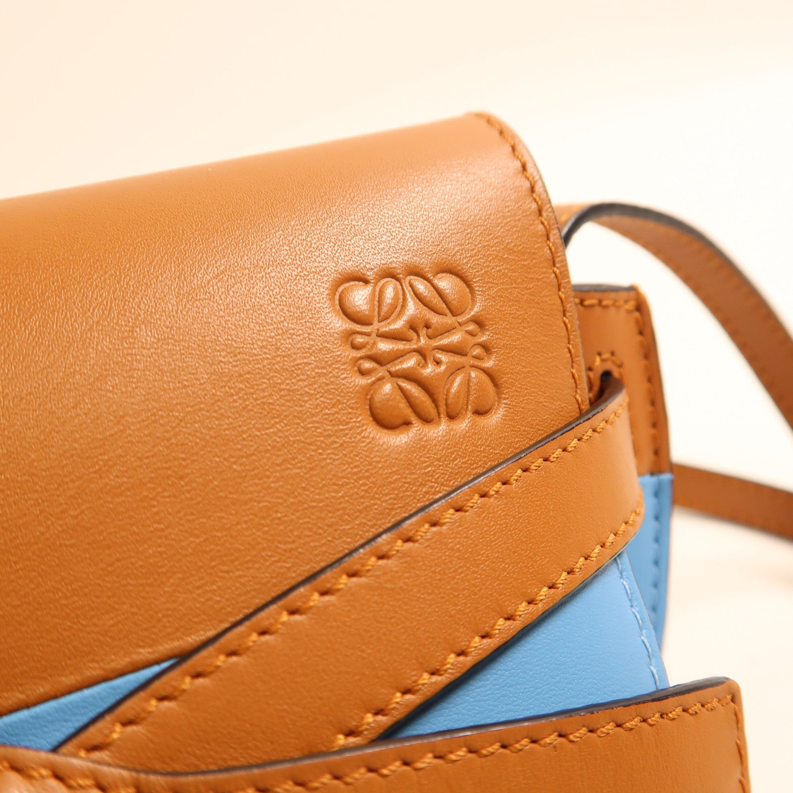 LOEWE GHW Mini Gate Crossbody Shoulder Bag Calfskin Leather Brown/Light Blue