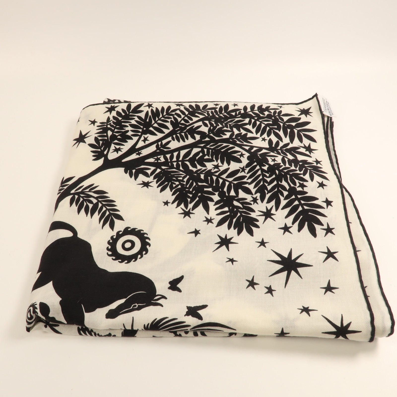 HERMES 羊絨/絲質Scarf圍巾黑色/白色