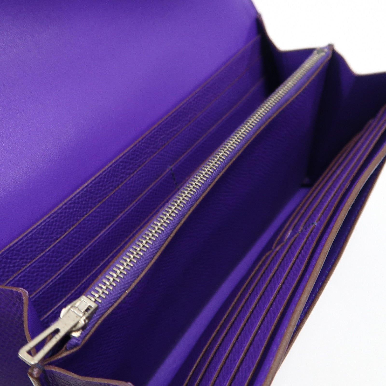 HERMES 【激減優惠】Epsom皮革Constance Long Wallet銀扣長錢包亮紫色