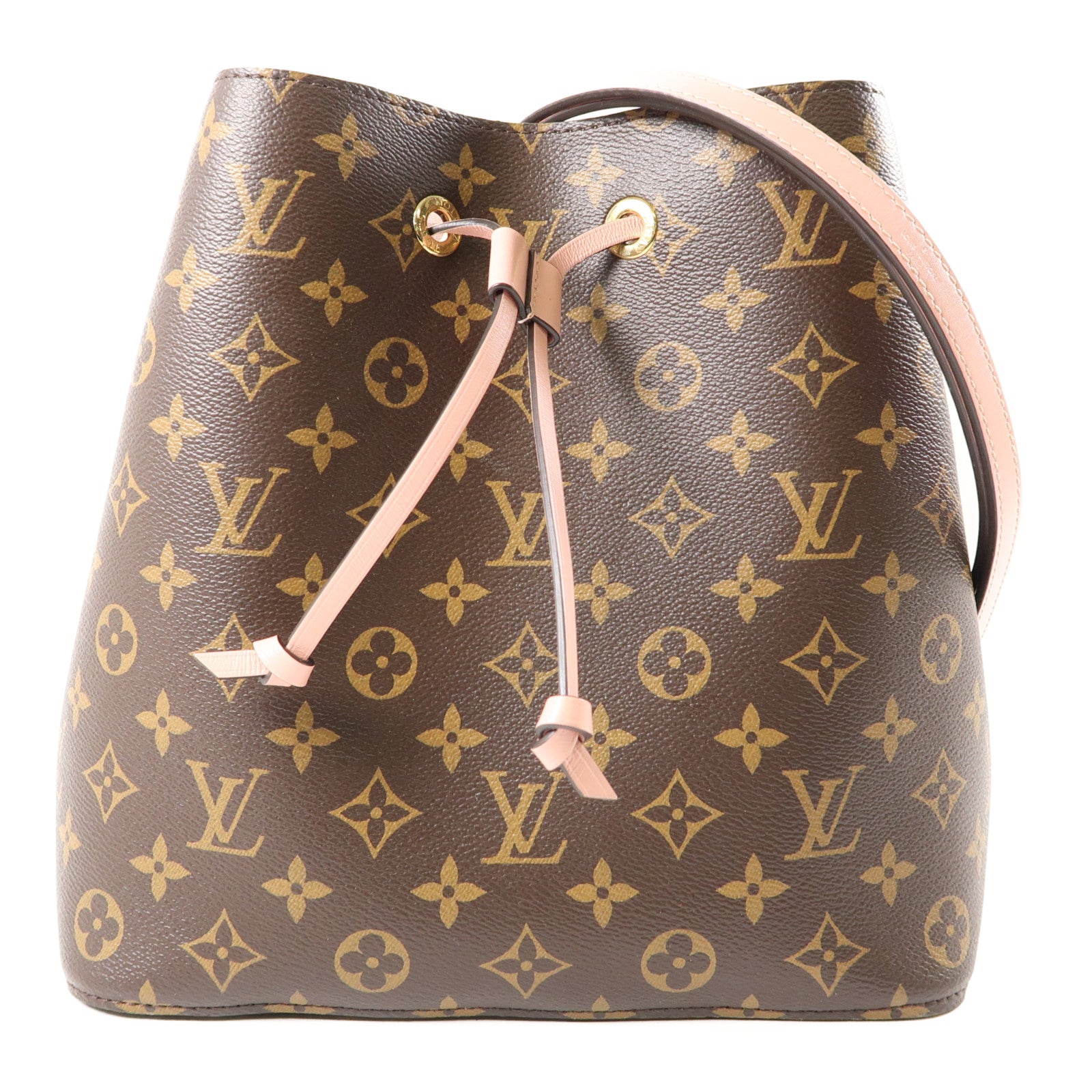 LOUIS VUITTON Monogram NeoNoe MM金扣肩背袋棕色/粉紅色