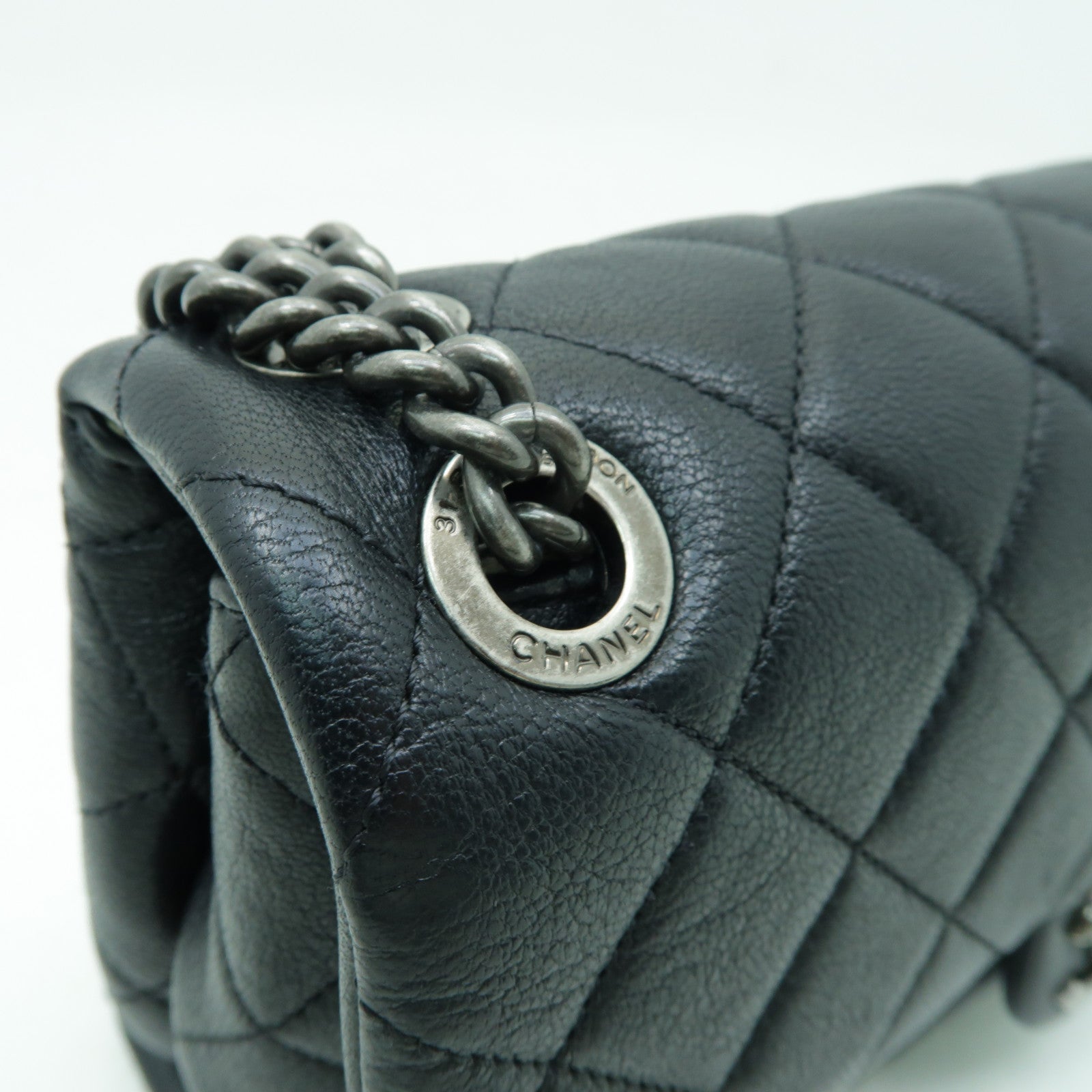 CHANEL 【激減優惠】菱格牛皮皮革Chain Shoulder銀扣鏈帶肩背袋黑色