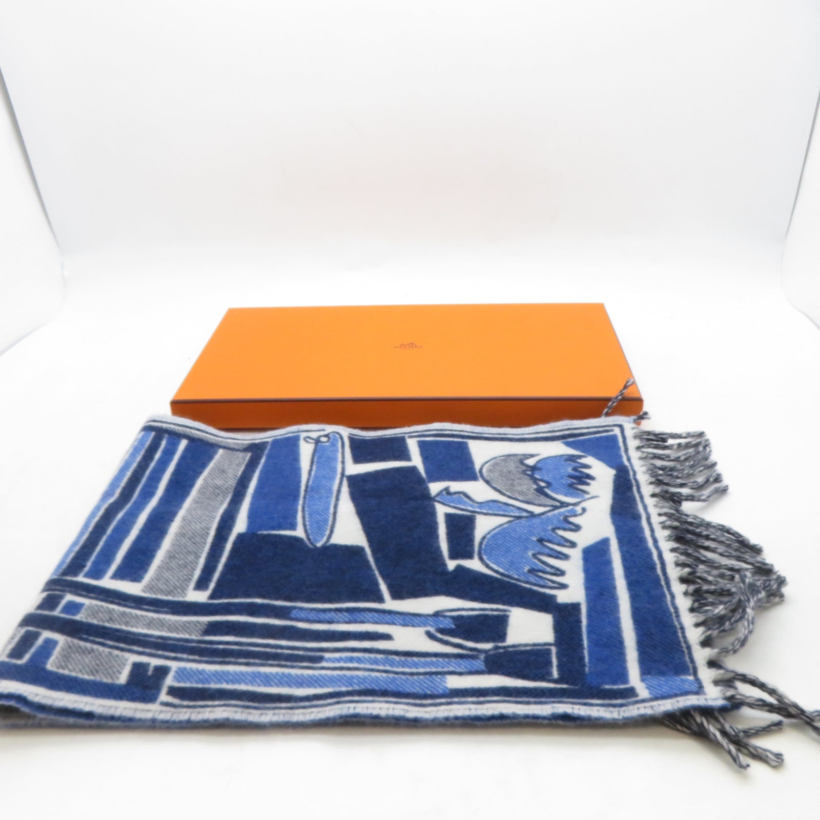 HERMES 【激減優惠】羊絨Scarf 50x150cm圍巾藍色