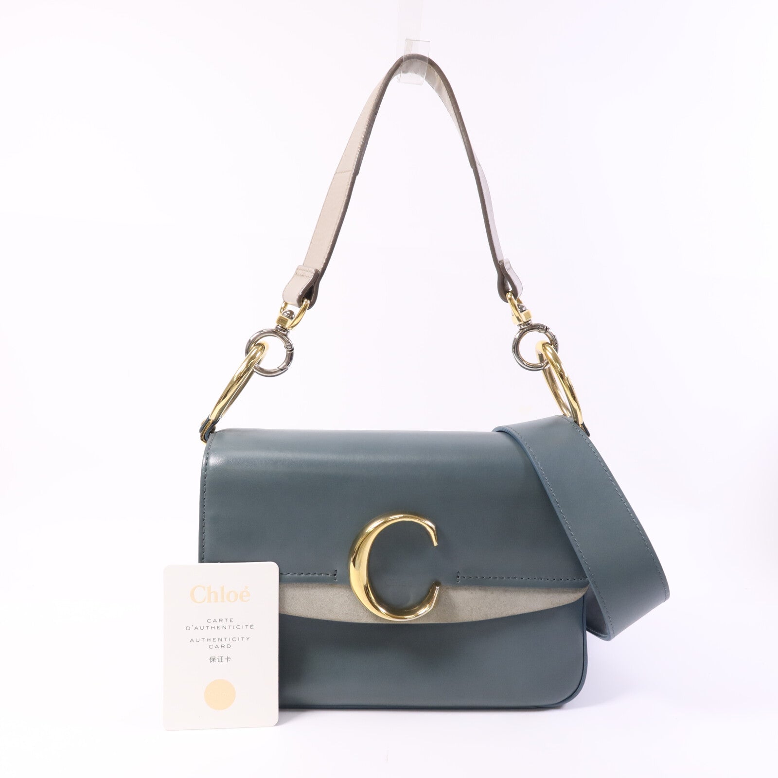 Chloe 牛皮皮革Small C Double Carry Bag金扣肩背袋