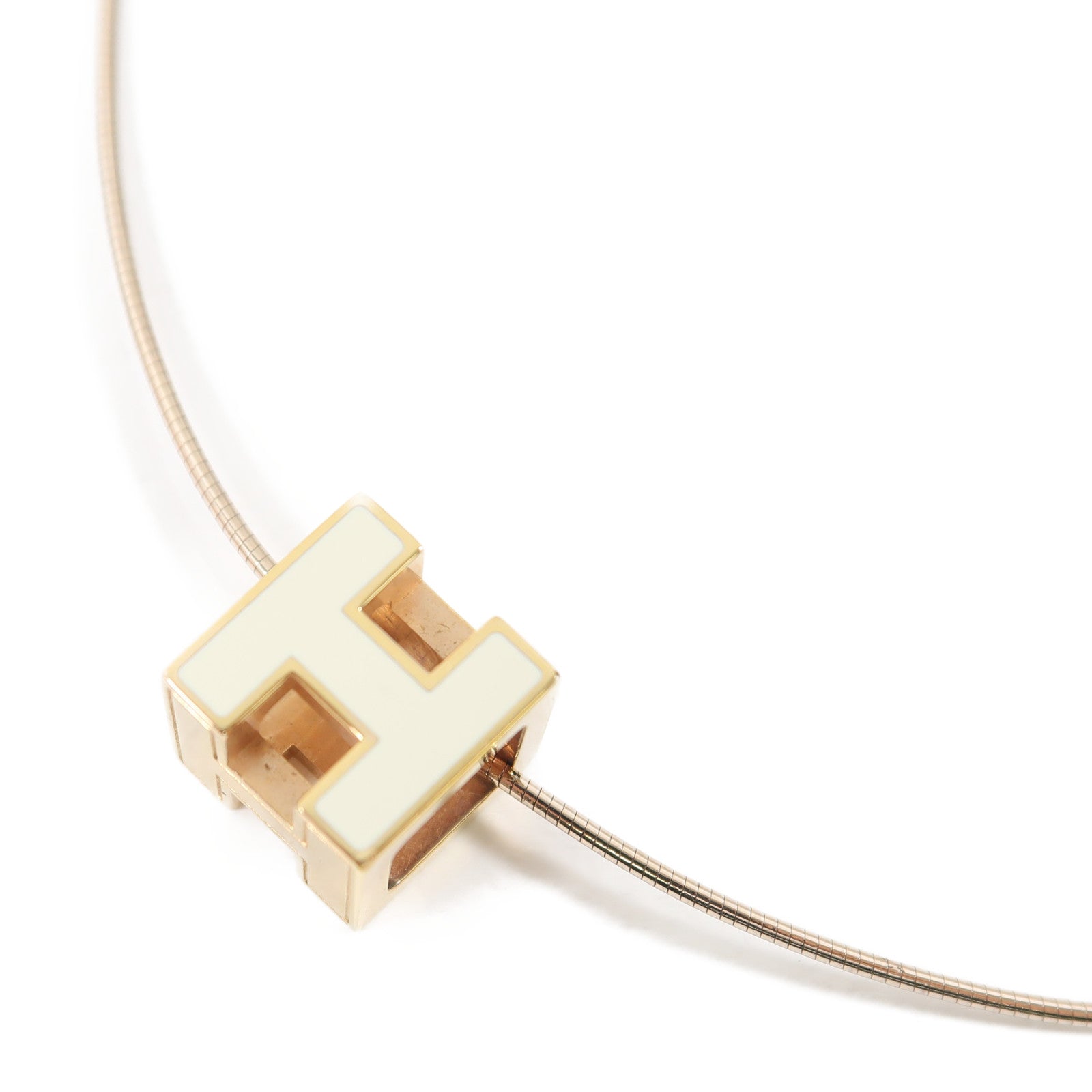HERMES 金屬Cage d'h Necklace項鍊白色/金色