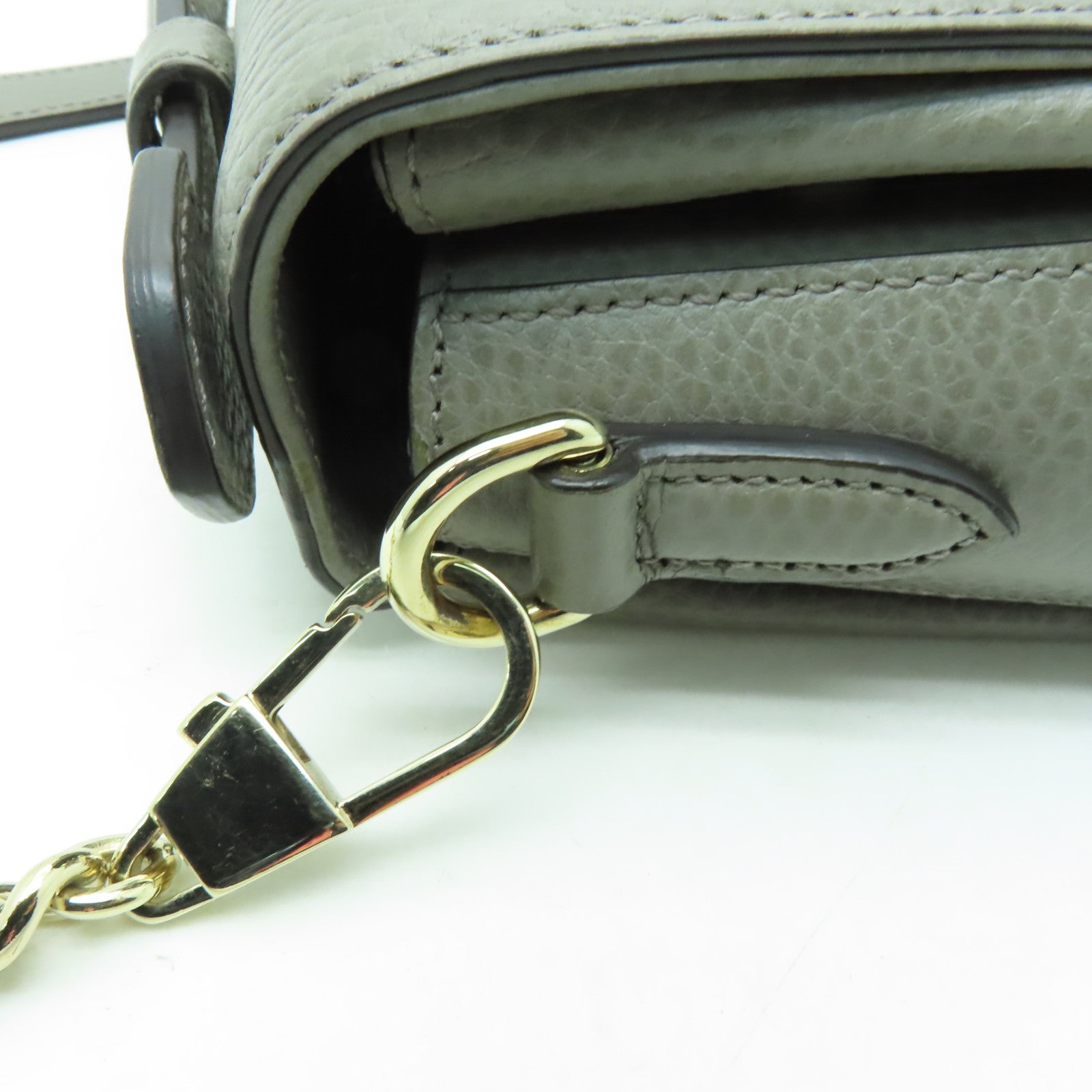 GUCCI 牛皮皮革Shoulder Bag銀扣鏈帶肩背袋灰色