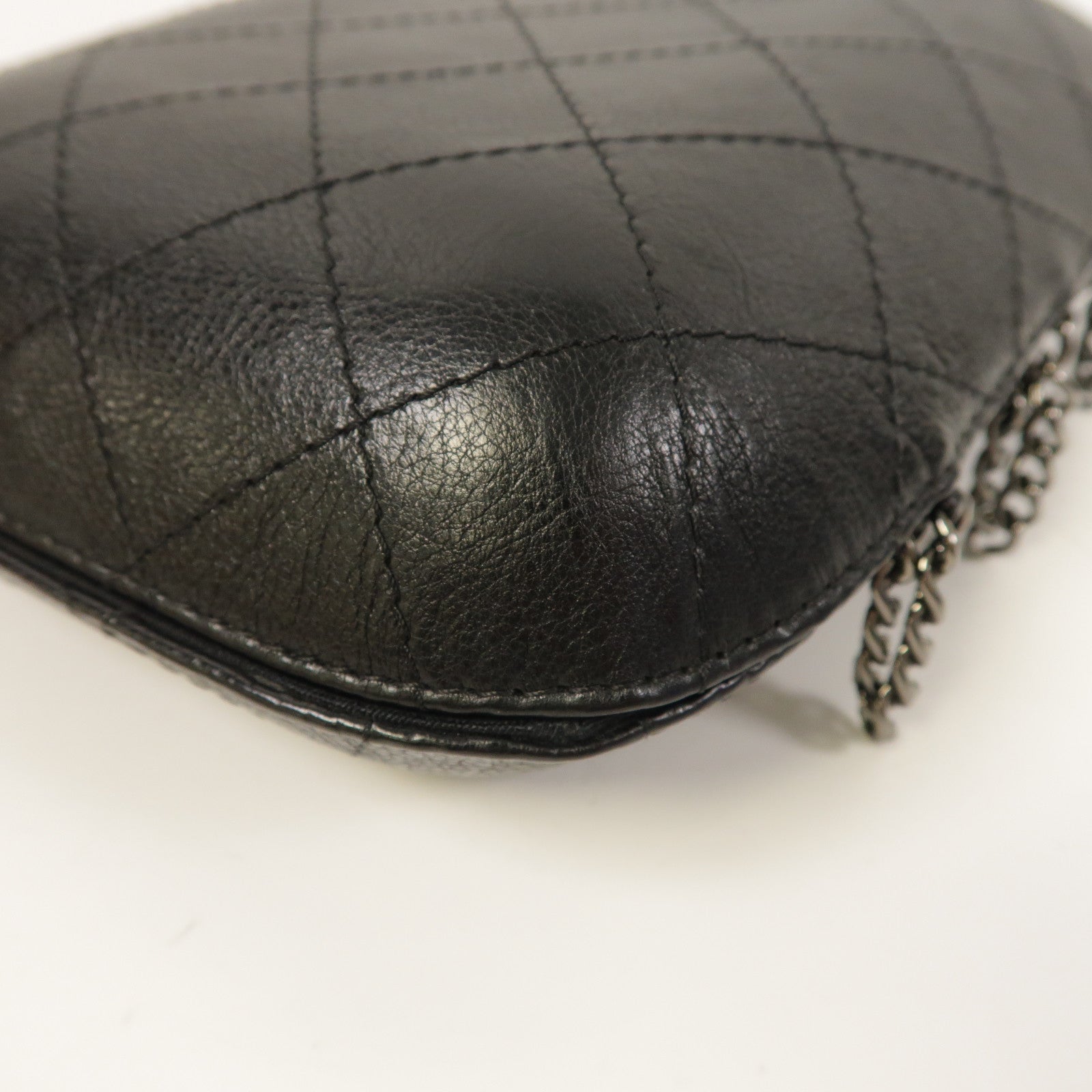 CHANEL 菱格牛皮皮革Chain Shoulder銀扣鏈帶肩背袋黑色