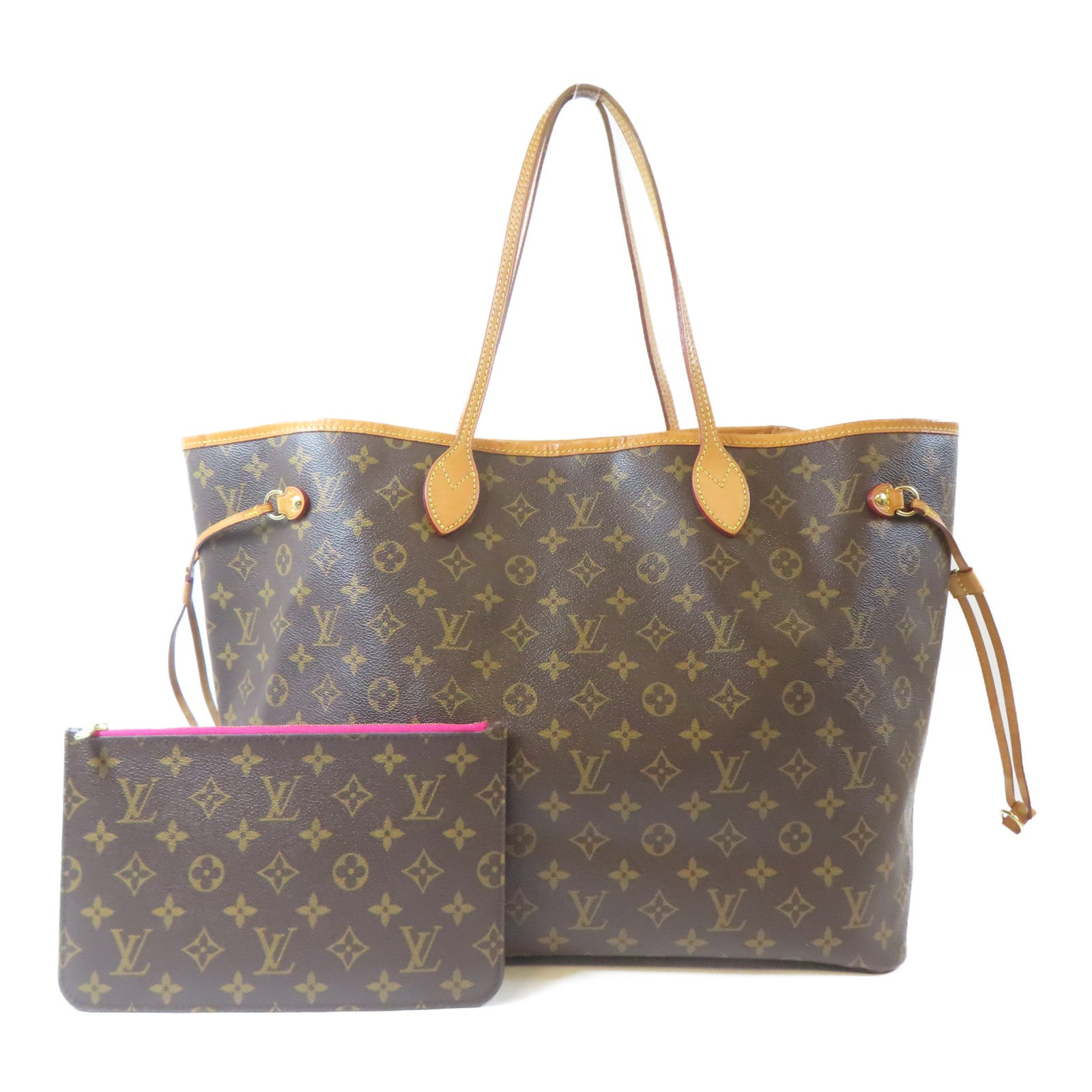 LOUIS VUITTON Monogram Neverfull GM金扣手挽袋啡色