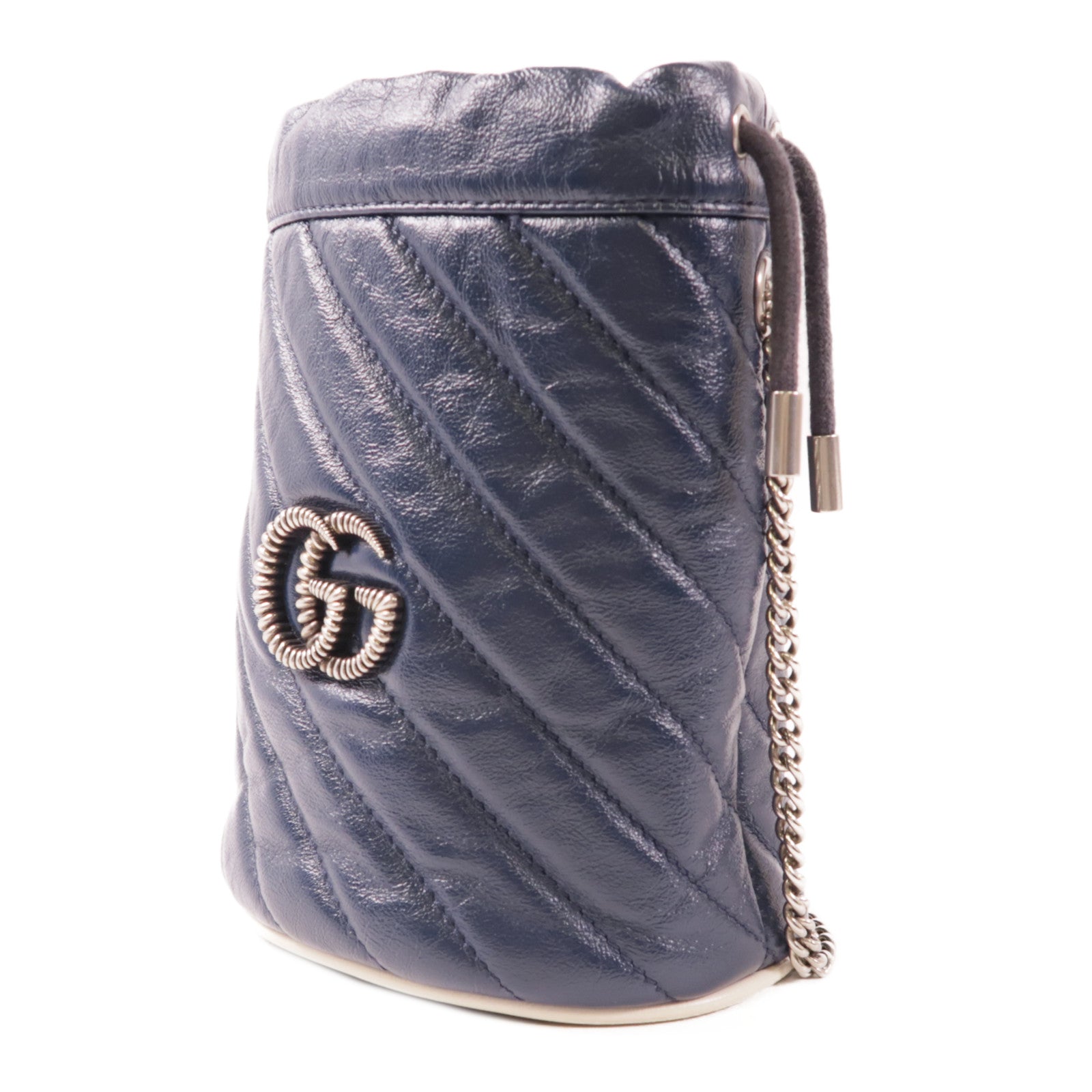 GUCCI GG SHW Chain Shoulder Bag 573817 Calfskin Leather Navy