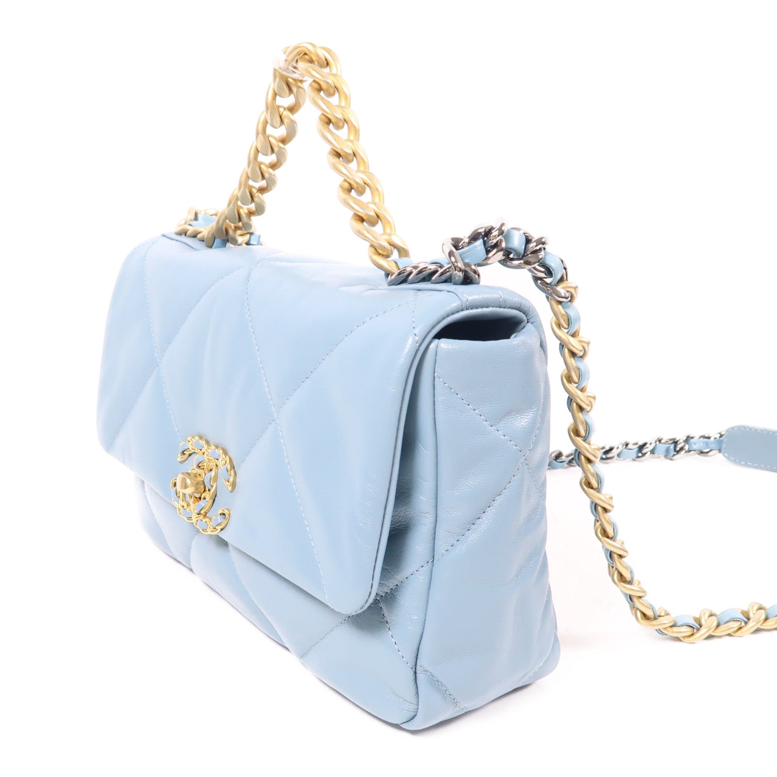 CHANEL 羊皮皮革C19 Small金扣鏈帶手挽肩背兩用袋