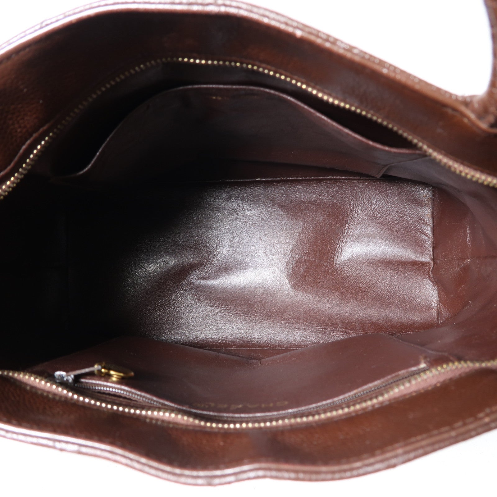 CHANEL 菱格牛皮皮革Vintage Handbag金扣手挽袋啡色