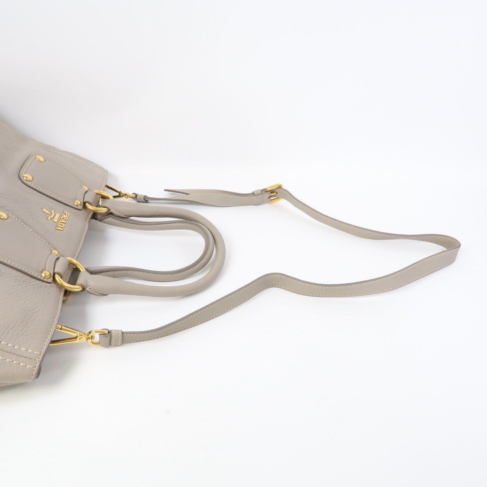 PRADA 牛皮皮革2 Way Shoulder金扣手挽肩背兩用袋灰色