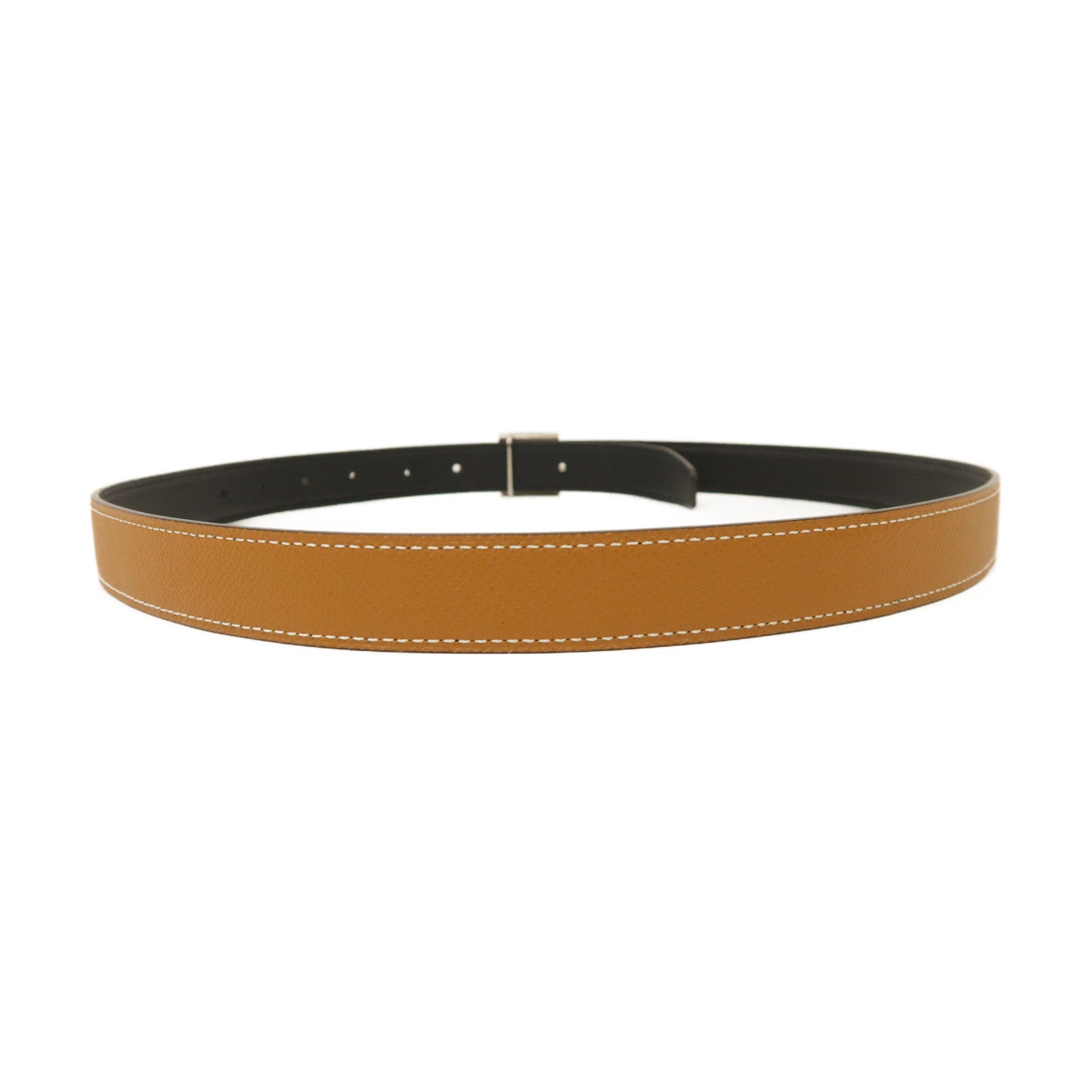 HERMES Epsom皮革Belt 90cm銀扣皮帶Gold/經典駝色