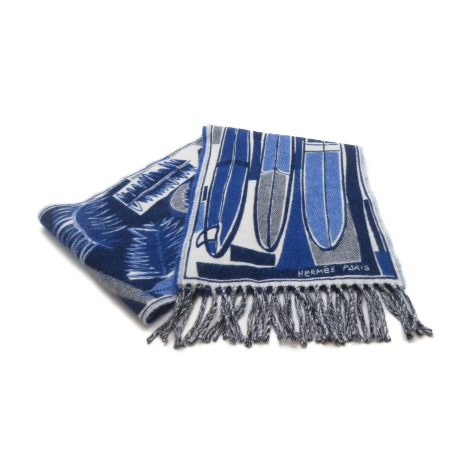 HERMES 【激減優惠】羊絨Scarf 50x150cm圍巾藍色