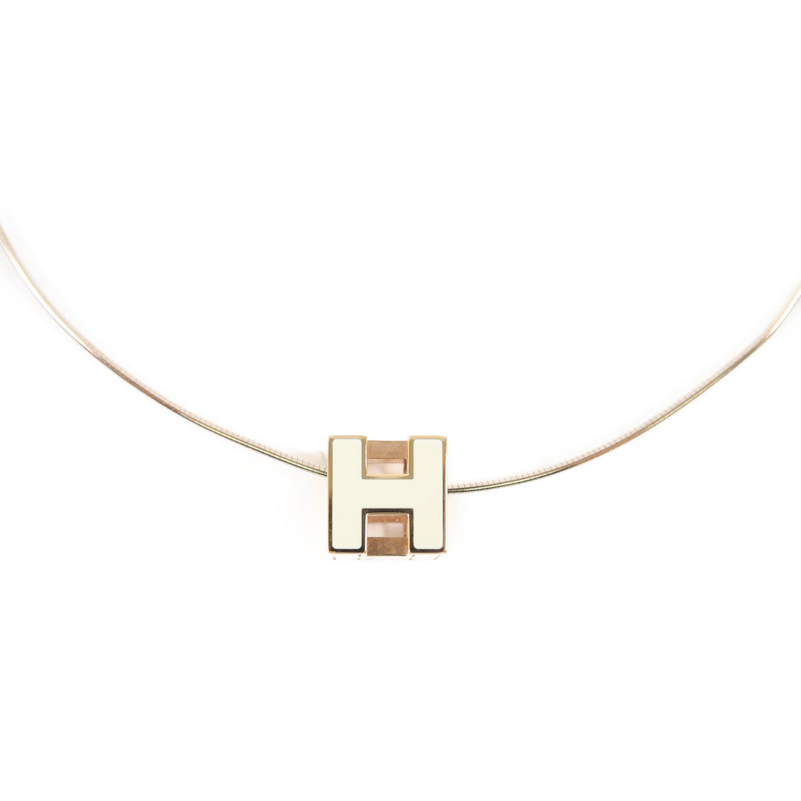 HERMES 金屬Cage d'h Necklace項鍊白色/金色