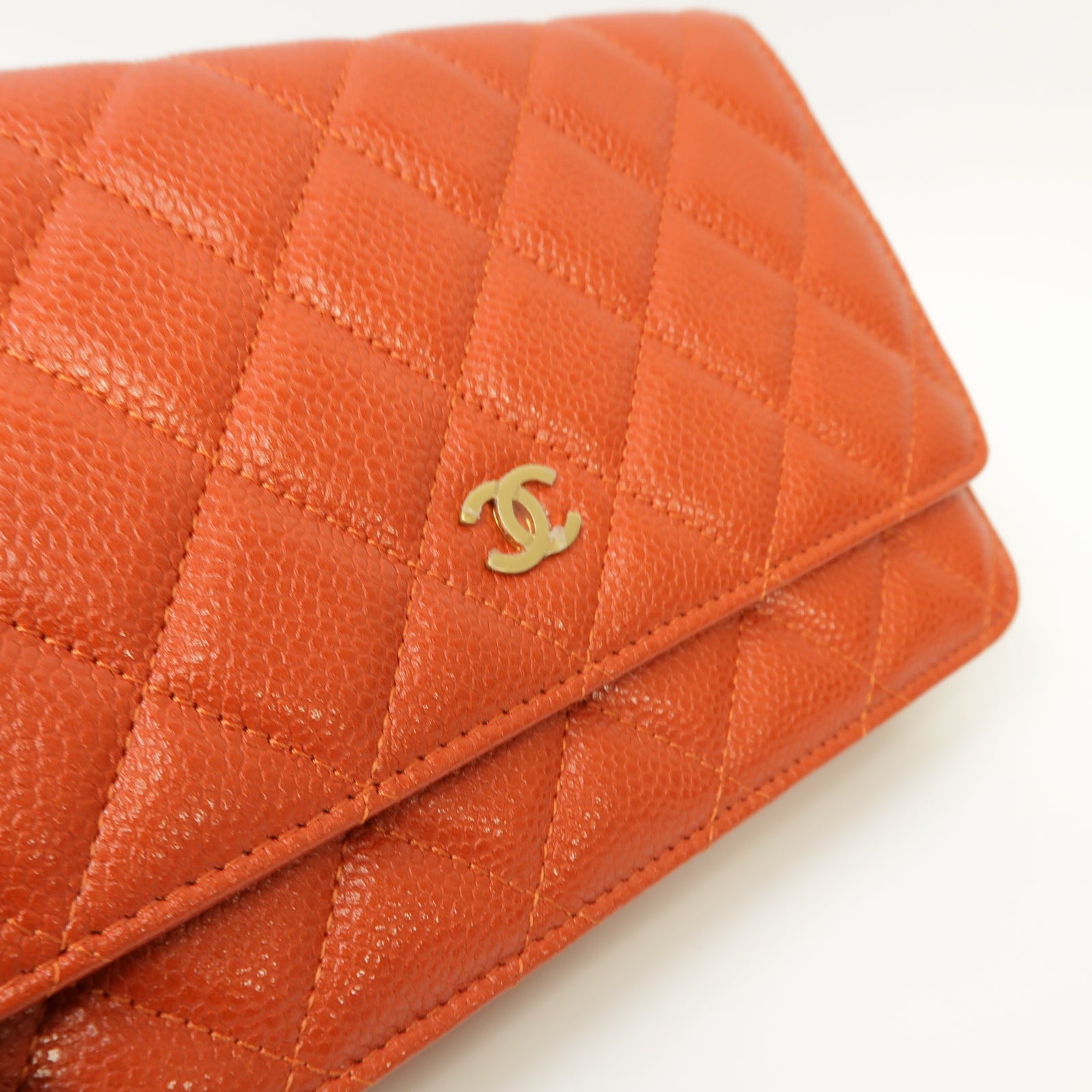 CHANEL 菱格Caviar皮革Classic WOC金扣鏈帶肩背袋紅色
