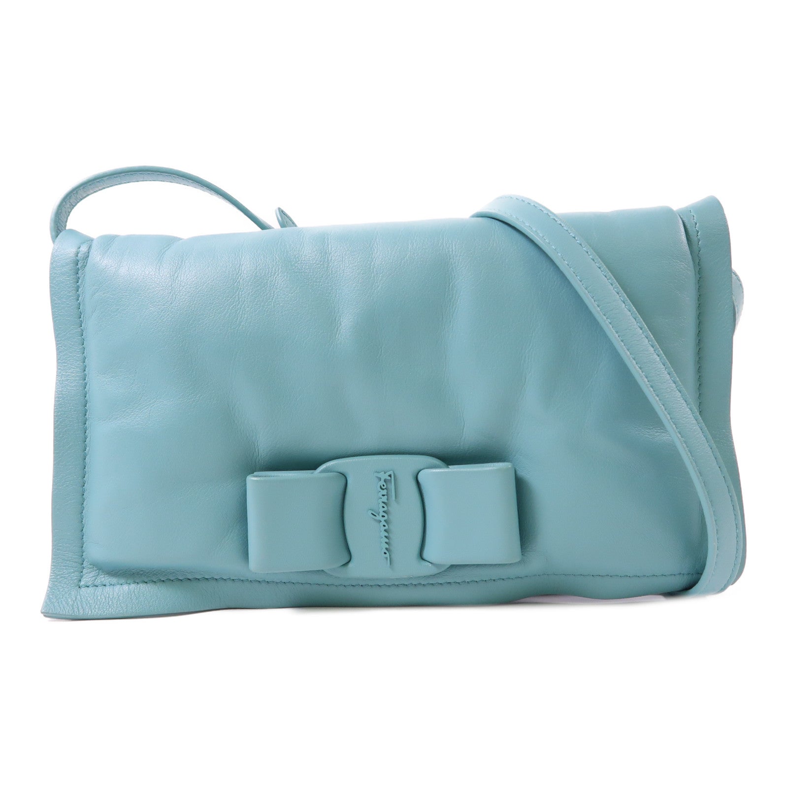 Salvatore Ferragamo 牛皮皮革Shoulder Bag銀扣肩背袋藍色