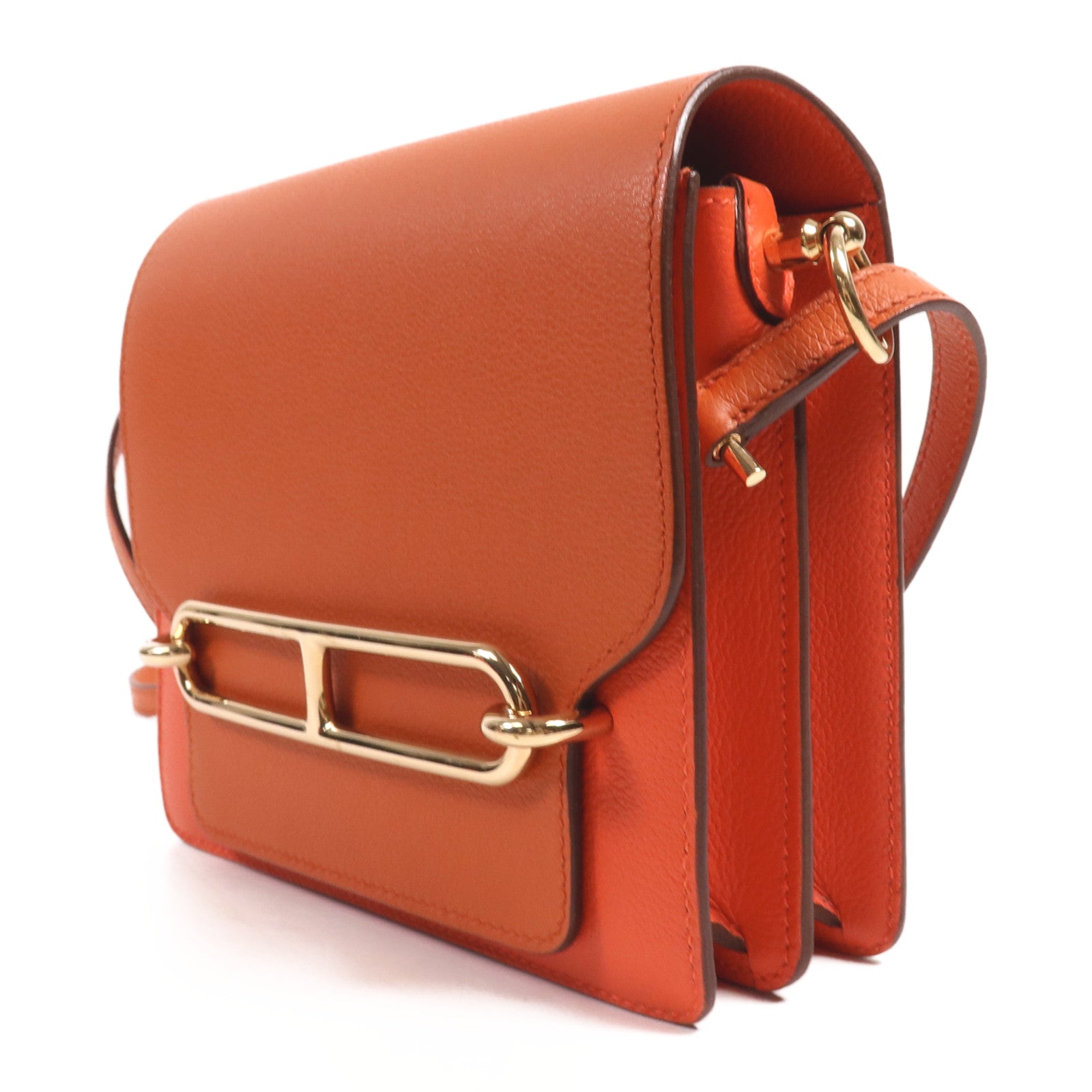 HERMES Evercolor皮革Mini Roulis金扣肩背袋Cuivre/Capucine