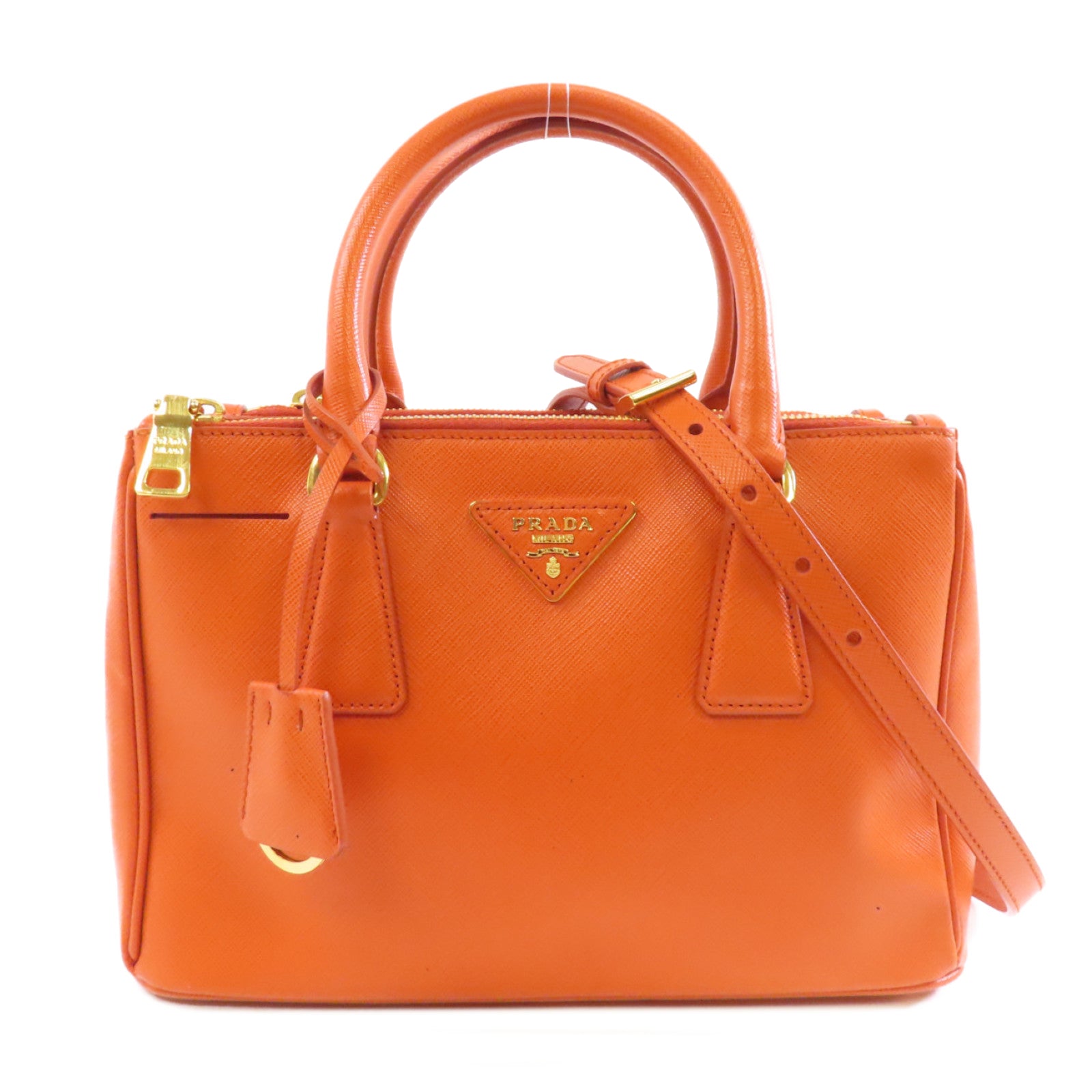 PRADA Saffiano皮革Kilker Bag金扣手挽肩背兩用袋橙色