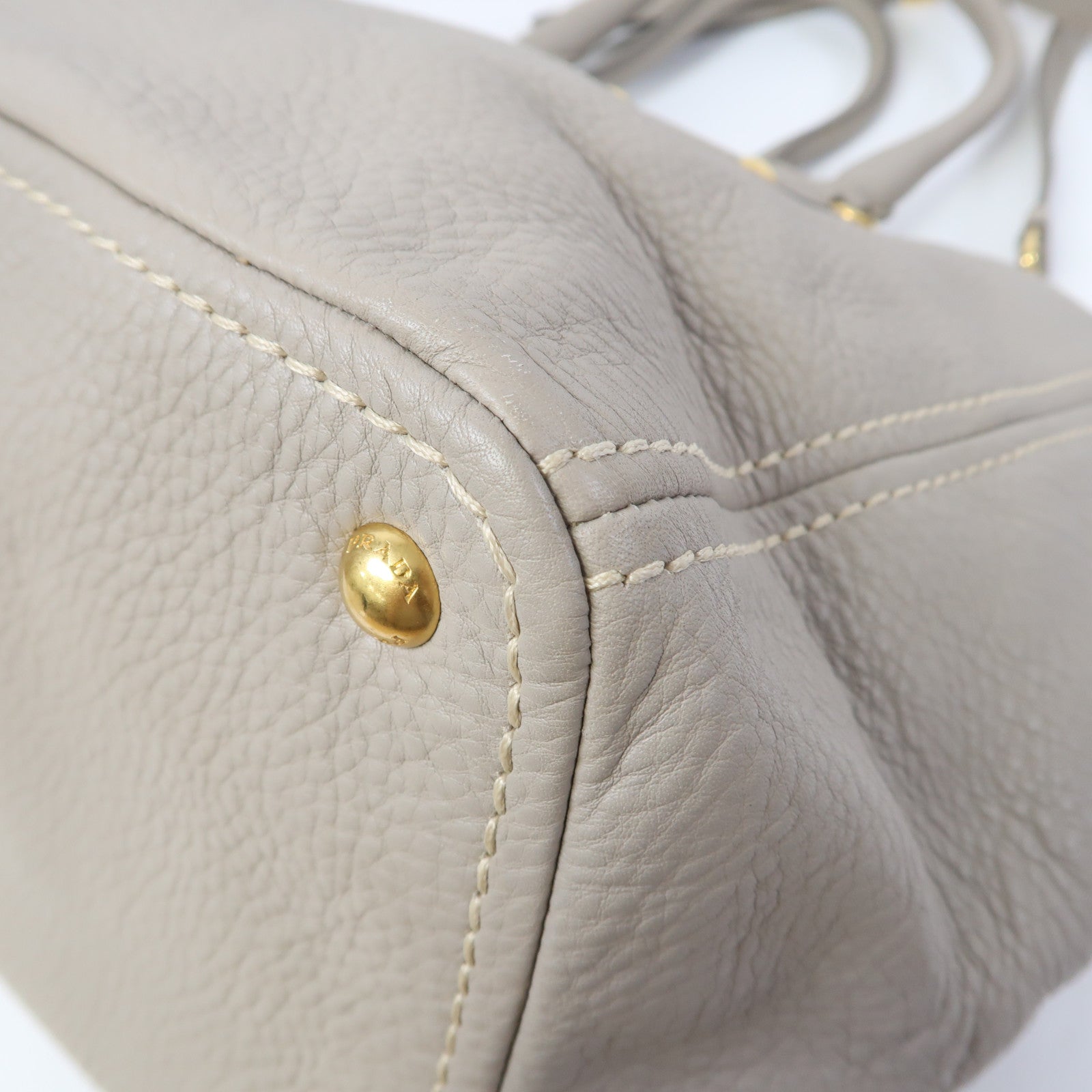 PRADA 牛皮皮革2 Way Shoulder金扣手挽肩背兩用袋灰色