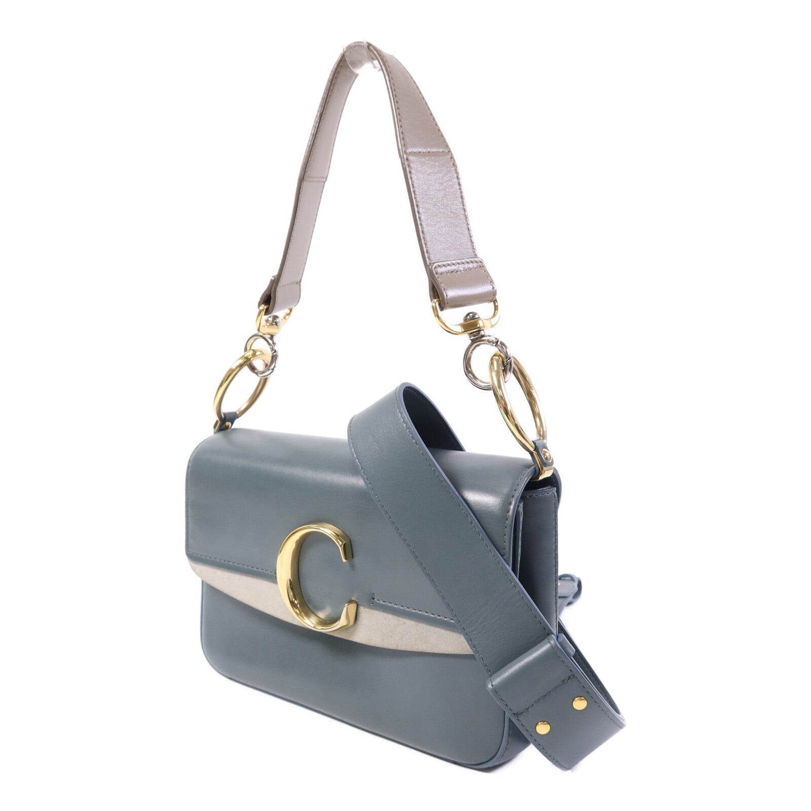 Chloe 牛皮皮革Small C Double Carry Bag金扣肩背袋