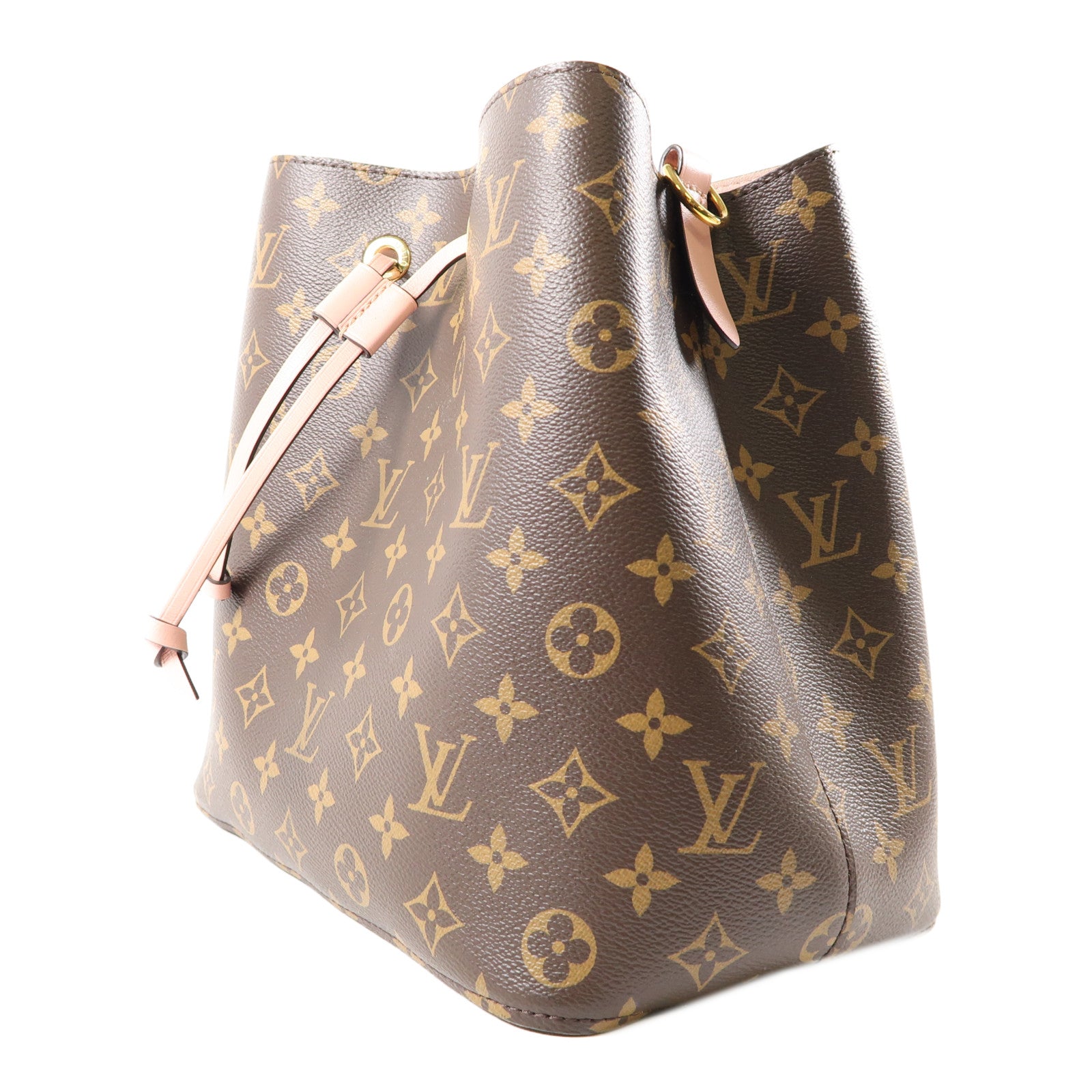 LOUIS VUITTON Monogram NeoNoe MM金扣肩背袋棕色/粉紅色